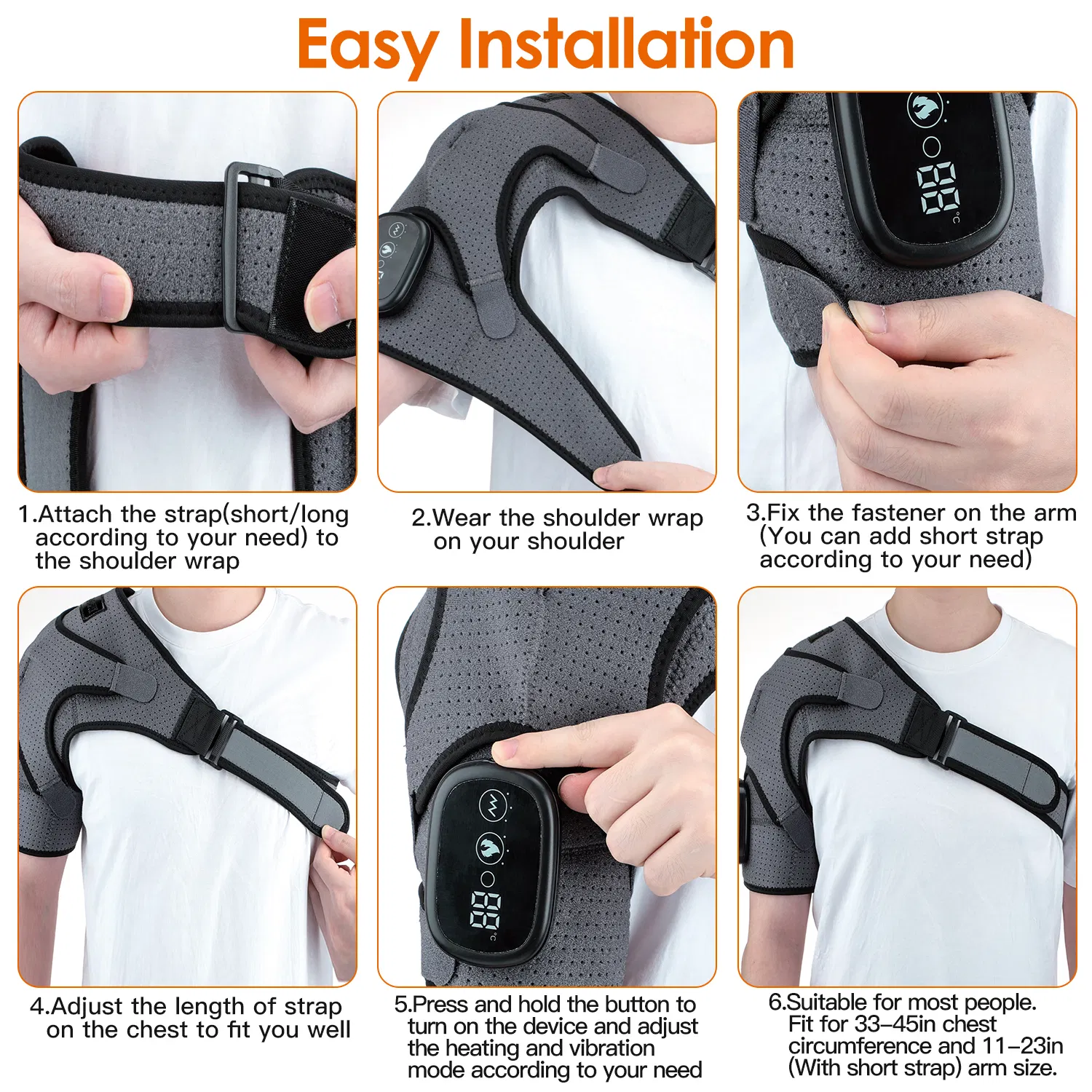 45-75 Heated Shoulder Massager  Pain Relief Shoulder Massager With 3 Heating Levels 3 Vibration Modes USB Rechargeable Auto-Off Universal Fit Gift For Parents Friends photo 7