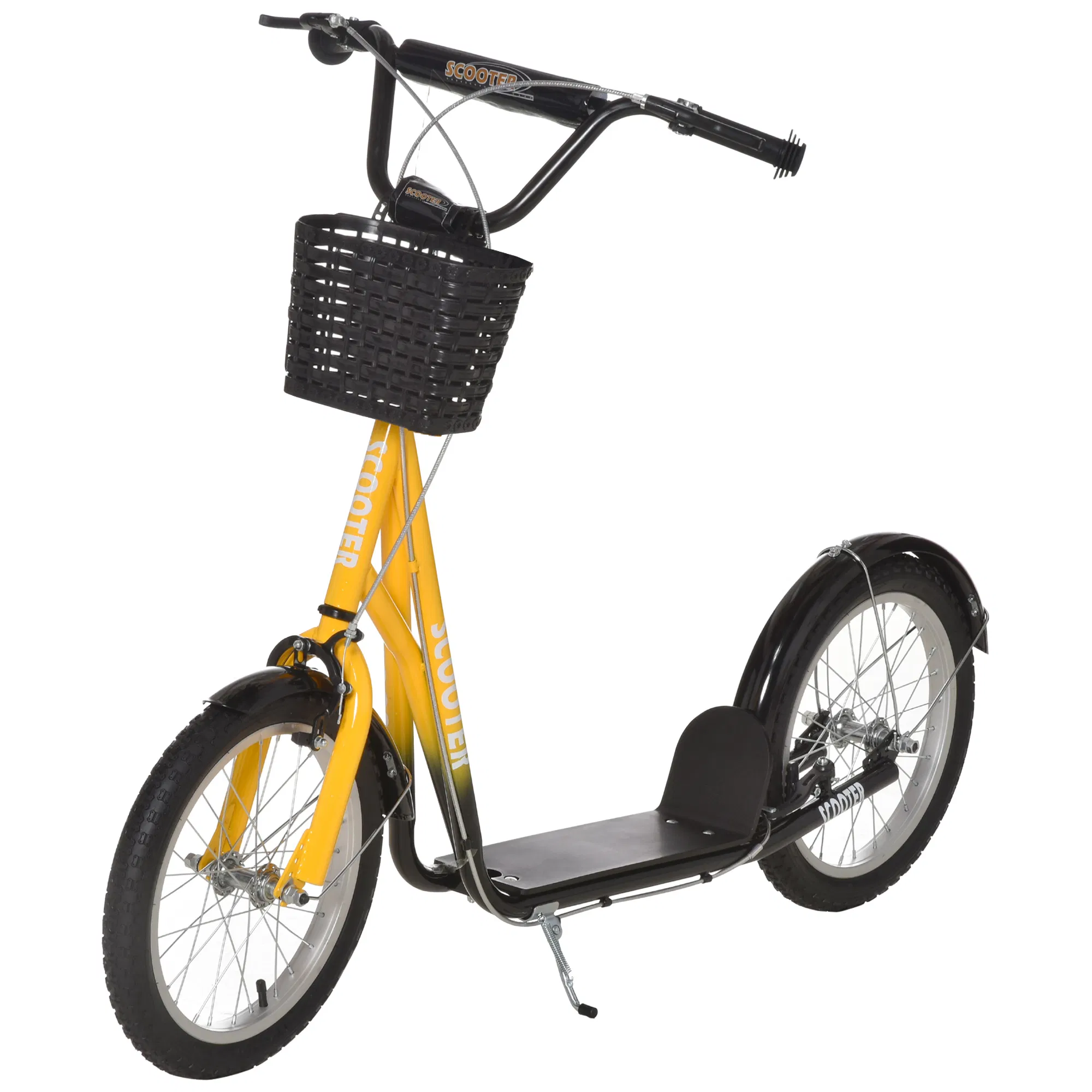 Kick Scooter with Adjustable Handlebar, Kids Scooter with 2 Brakes Basket Cupholder 16" Inflatable Rubber Tyres Orange photo 1