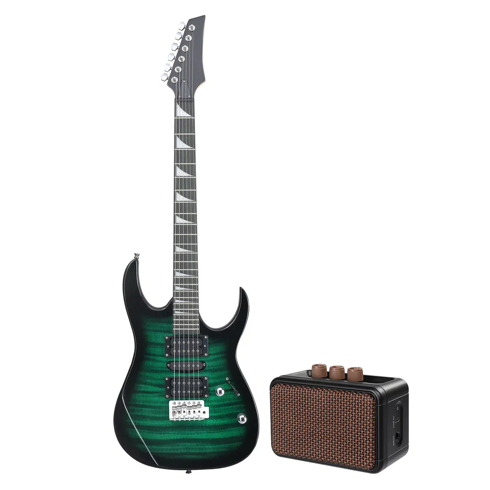 170 Model 39in Electric Guitar HSH Pickups Black complete starter kit suit for Hard Rock Tiger-striped Green photo 7