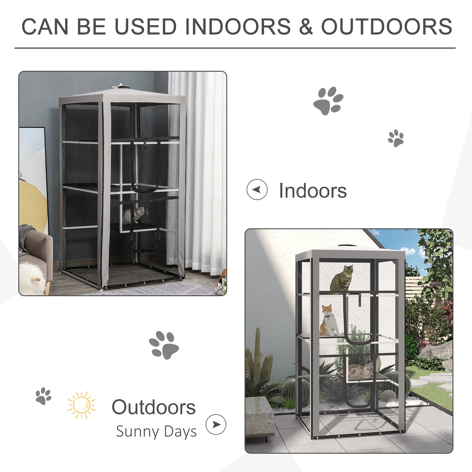 79" Cat Cage, Large Outdoor Kitten House, Indoor Cage Pet Kennel Playpen with 3 Platforms Door 4 Sandbags - Grey photo 5