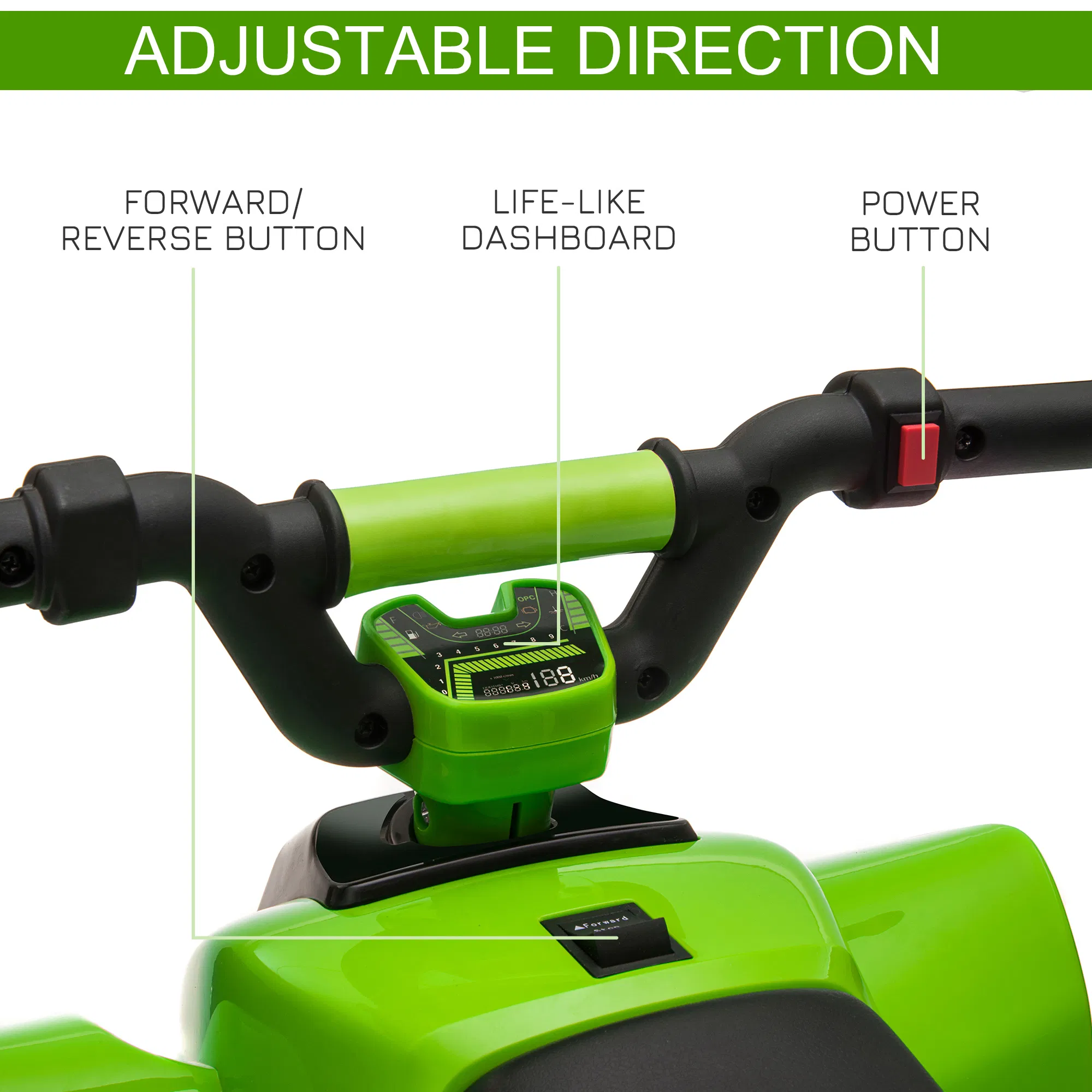 Kids Ride on ATV, 6V Battery Powered Quad Car with Forward, Reverse Switch, for Boys Girls 18-36 Months, Green photo 4