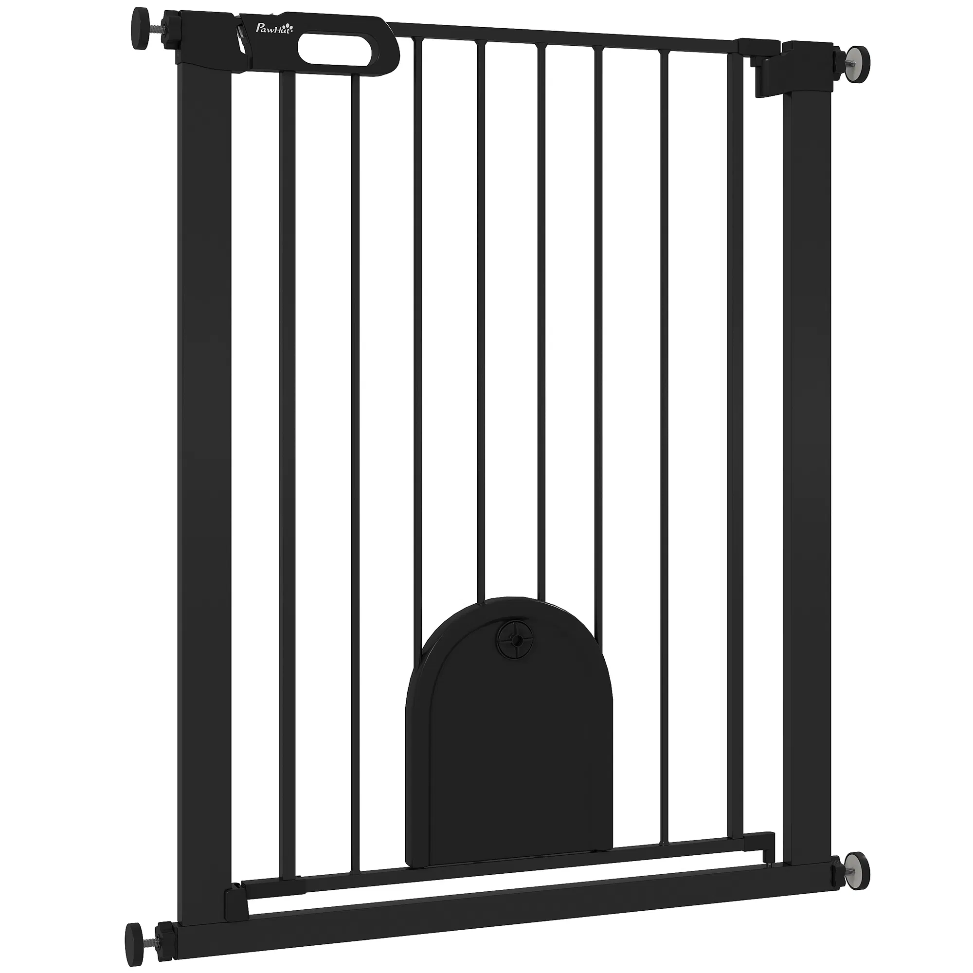 30"-32" Extra Wide Pet Gate Barrier with Small Door, 35"H Dog Gate with Safety Gate Barrier, Stair Pressure Fit, Black photo 1