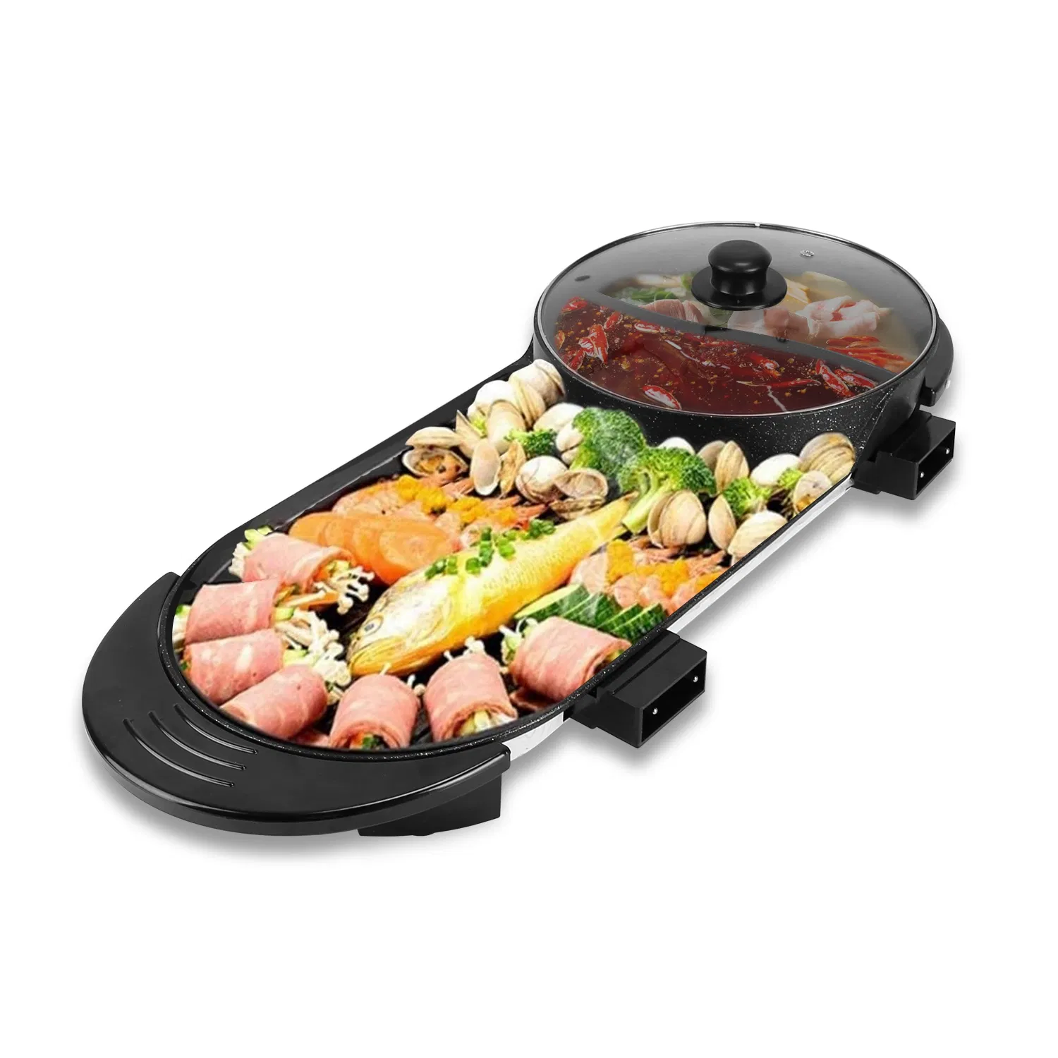 2200W Electric Hot Pot and Grill Combo, 2 in 1 Independent Control Non-Stick Electric Cooker, Smokeless Grill with Hot Pot for 2-10 Persons photo 3