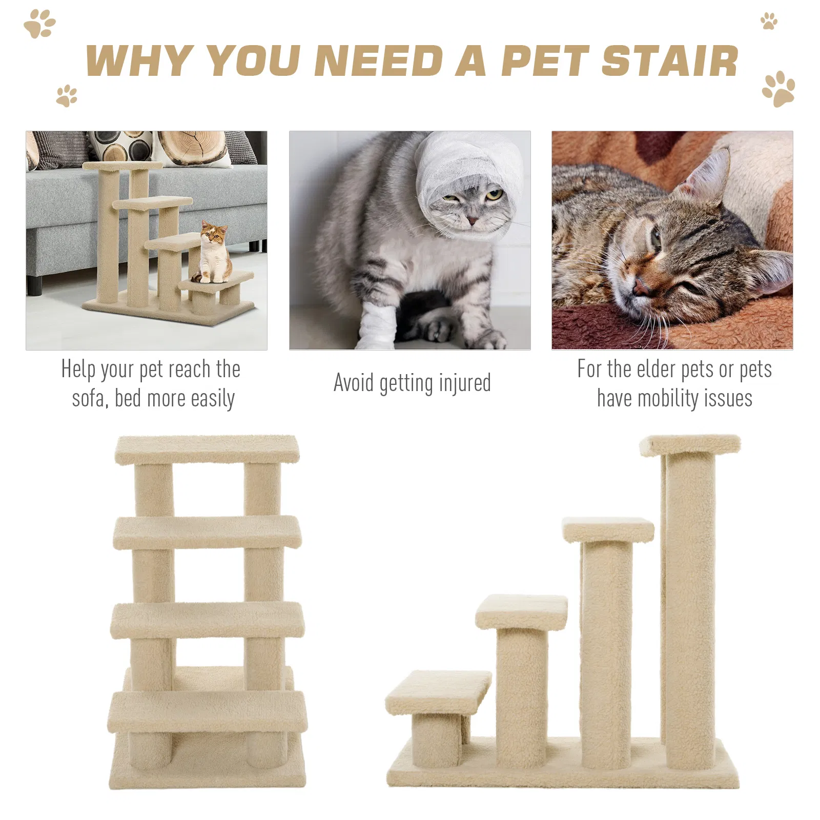 23.5" 4 Tier Pet Stairs Dog Cat Step Scratch Post Furniture, Cream White photo 5