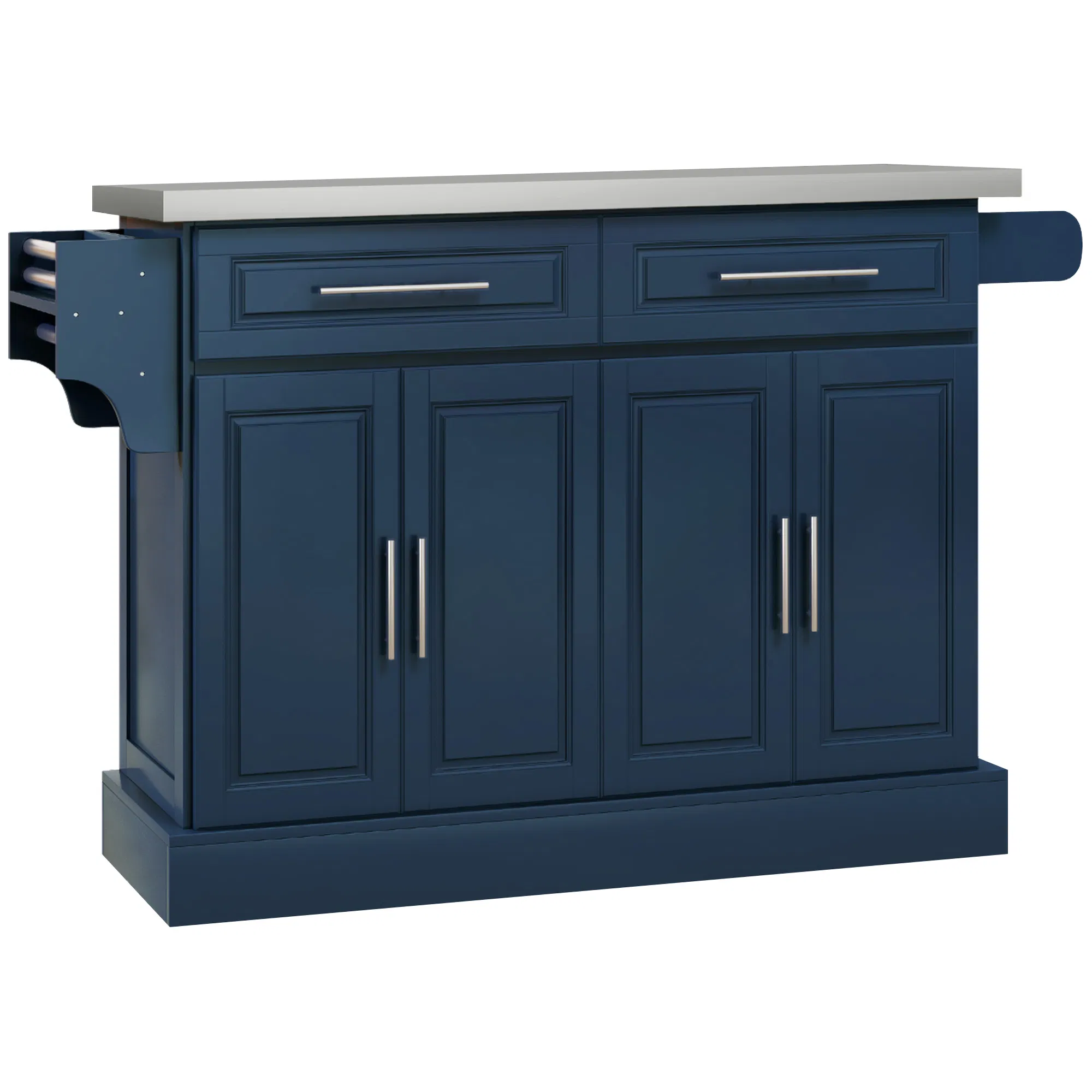 Rolling Kitchen Island with Storage and Stainless Steel Top, Kitchen Trolley with Drawers, Cabinets, Towel Rack, Blue photo 1