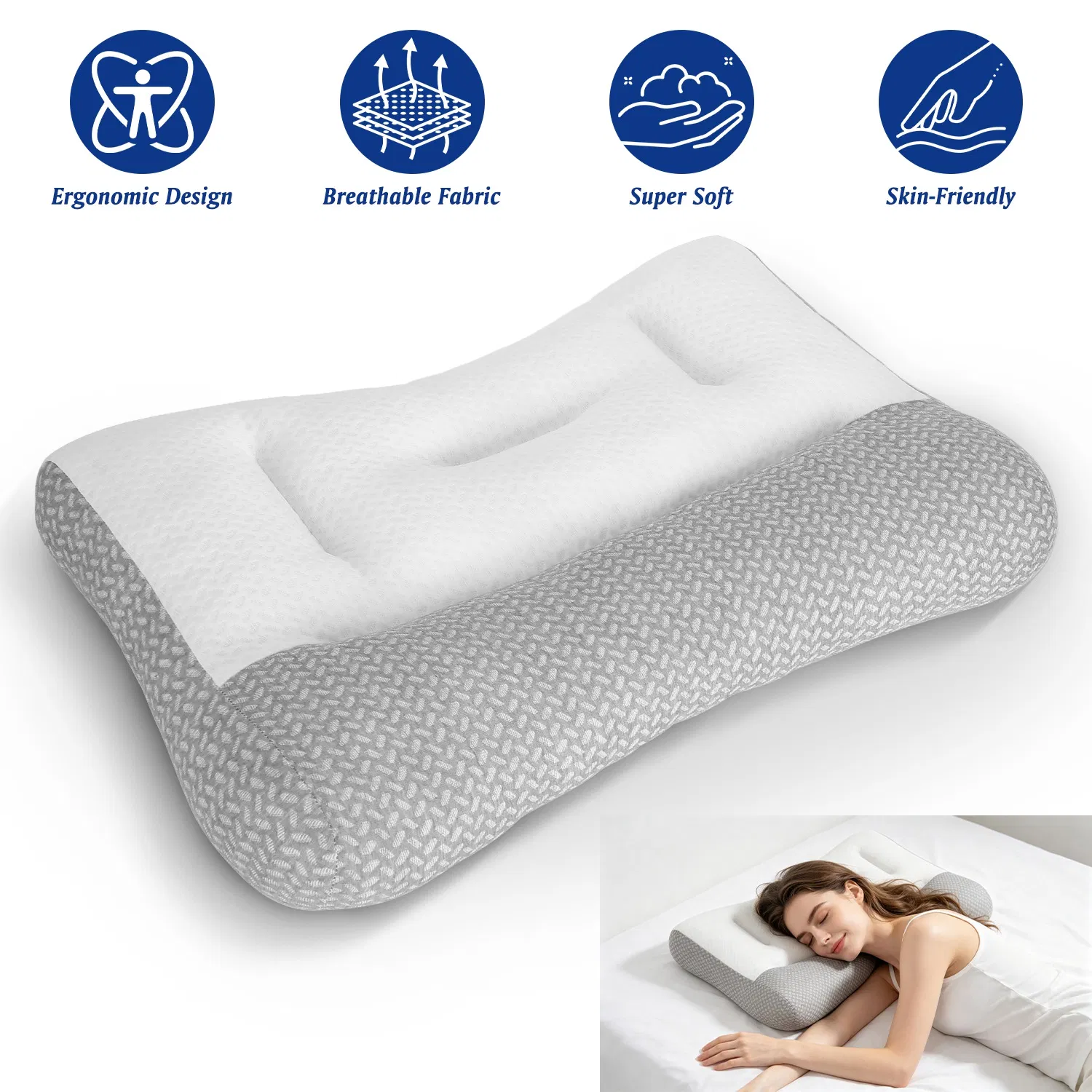 Ergonomic Bed Pillow Breathable Mesh Pillow for Neck Support Dual Height Design Down Alternative Pillow for Side Back Sleepers photo 1