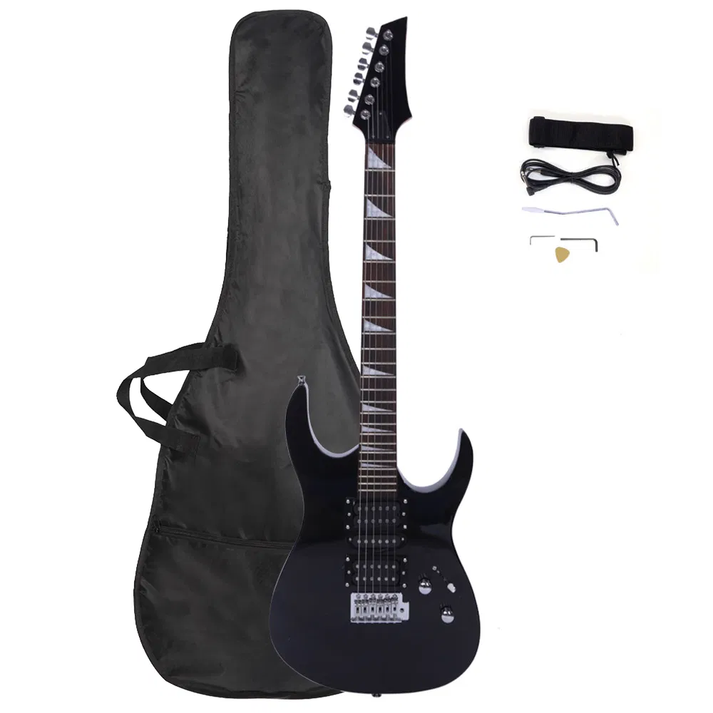 Novice Entry Level 170 Electric Guitar HSH Pickup Bag Strap Paddle Rocker Cable Wrench Tool Black photo 1