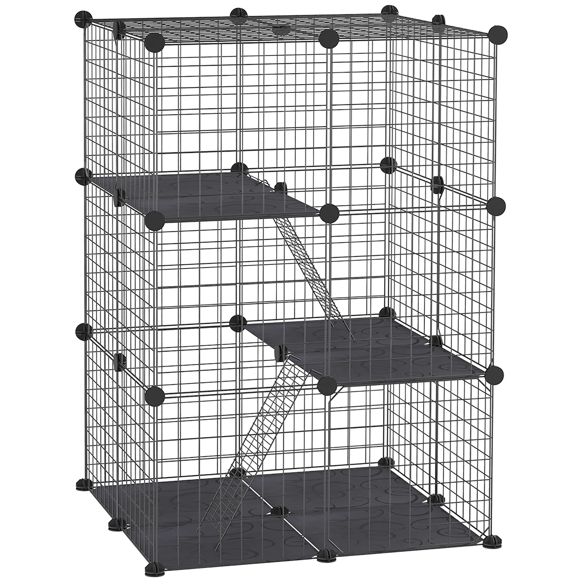 39 Pcs Small Animal Cage Bunny Hutch Portable Metal Wire with Ramps for Kitten Chinchilla, Black photo 1