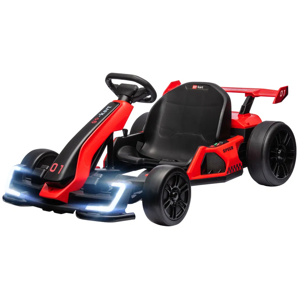 24V Electric Go Kart, Battery Powered Kids Drift Kart with Adjustable Seat, Seat Belt, Horn, Music, Light, Red photo 7