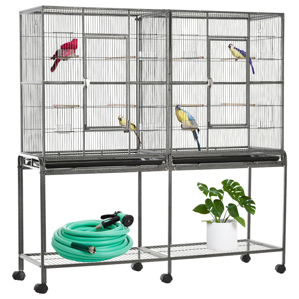 64" Extra Large Bird Cage, Rolling Metal Parrot Cage, Bird House with Detachable Rolling Stand, Storage Shelf, Wood Perch, Food Container, 62.8" x 18.9" x 64.2" photo 7