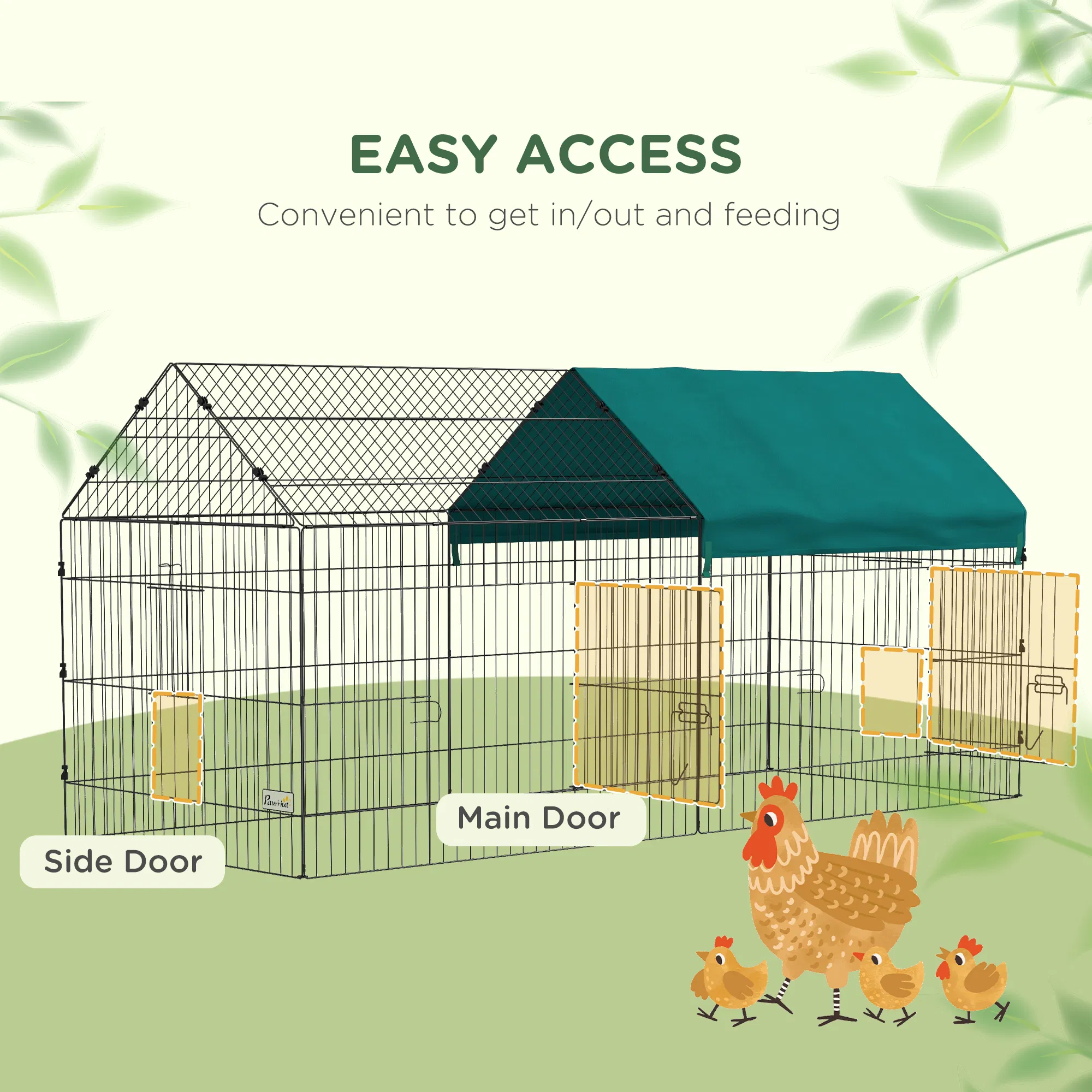 87" Small Animal Cage with Roof, Indoor/Outdoor Use, for Chicken, Rabbits, Chinchillas, Green photo 2