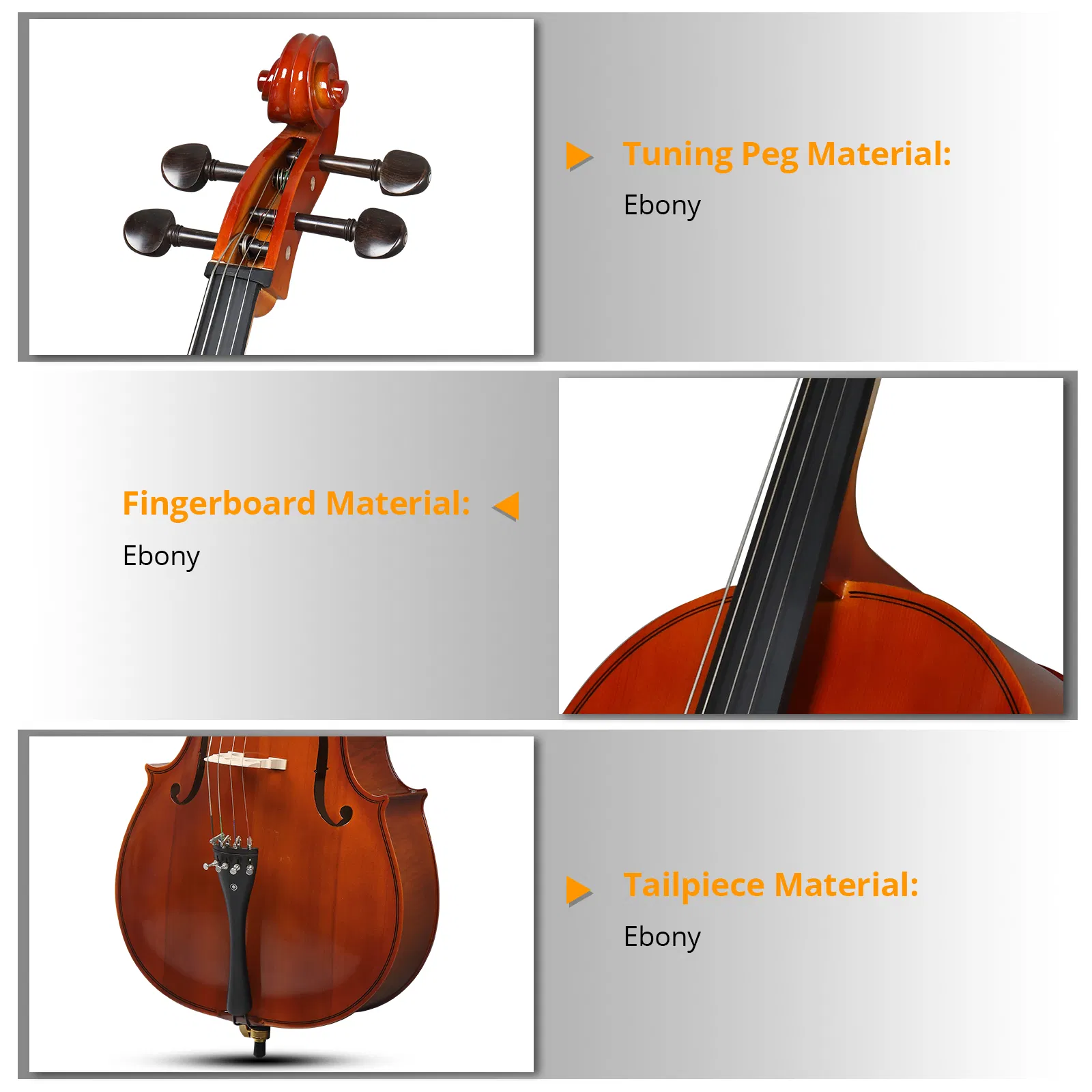 Full Side 4/4 Natural Color Spruce Panel Cello Tiger pattern process with Bag Bow Rosin Bridge Strings photo 7