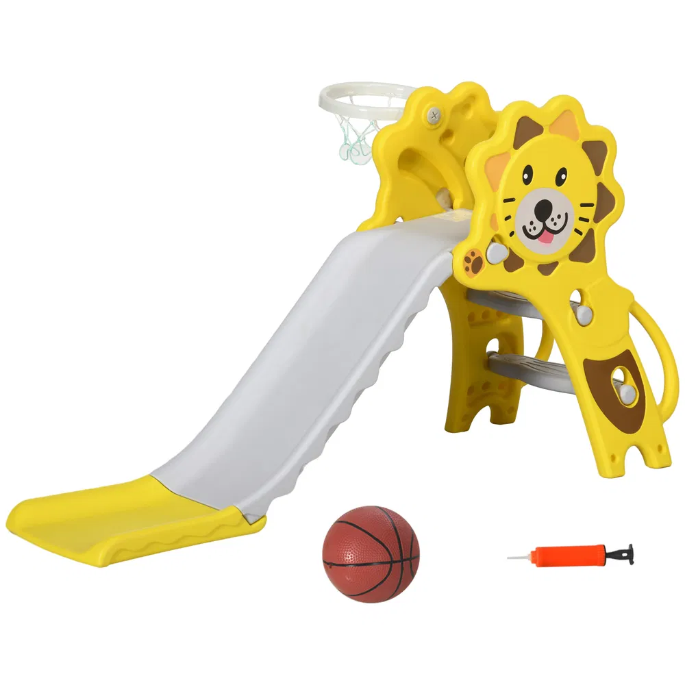 3 in 1 Slide for Toddlers, Kids Slide Playset with Basketball Hoop, Climber, for 18-36 Months, Yellow photo 2