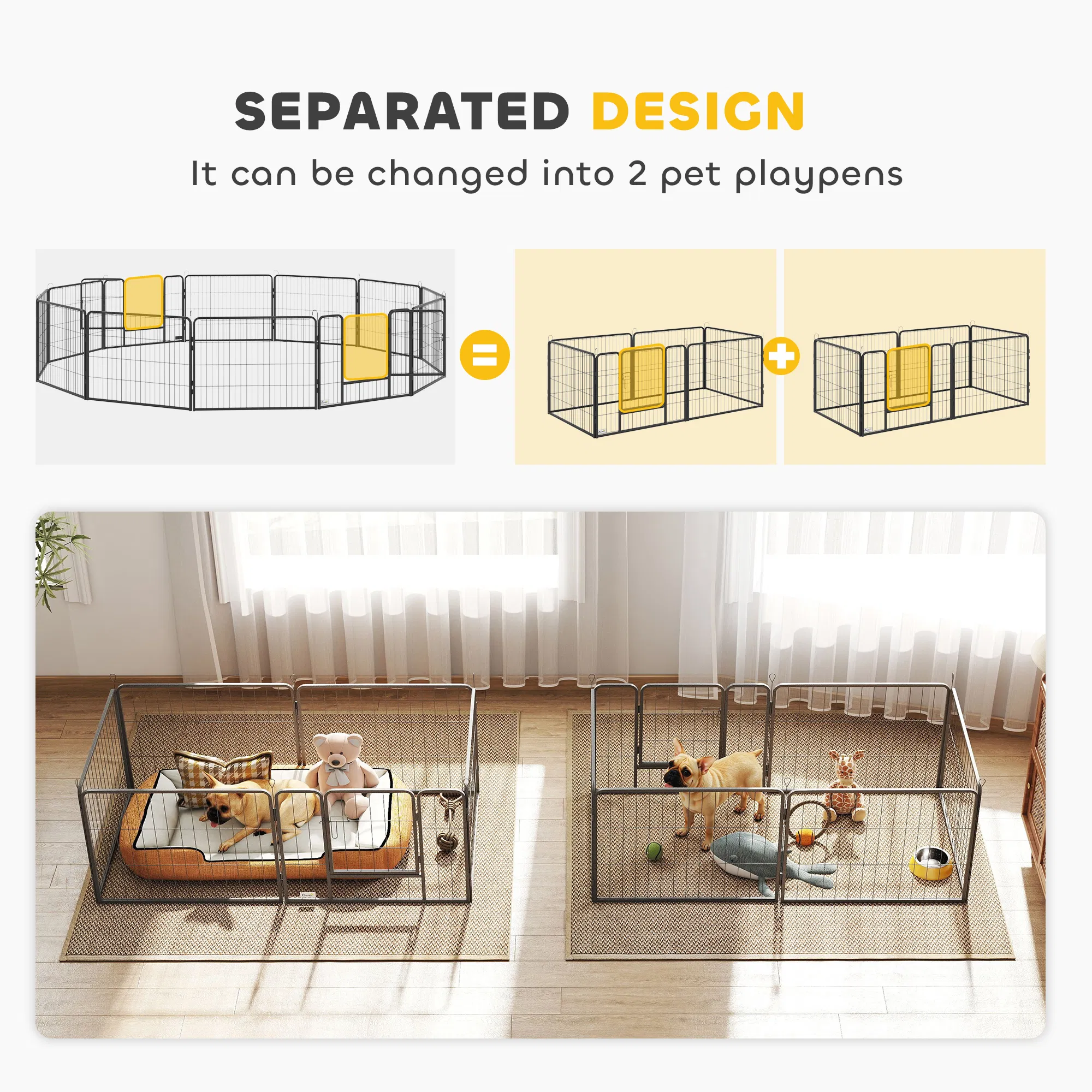 Dog Playpen, 31.5"W Heavy-Duty Metal Puppy Play Pen, Pet Exercise Fences for Outside and Indoor, DIY Design with Door for Small Dogs, 12 Panels, 23.5"H photo 2