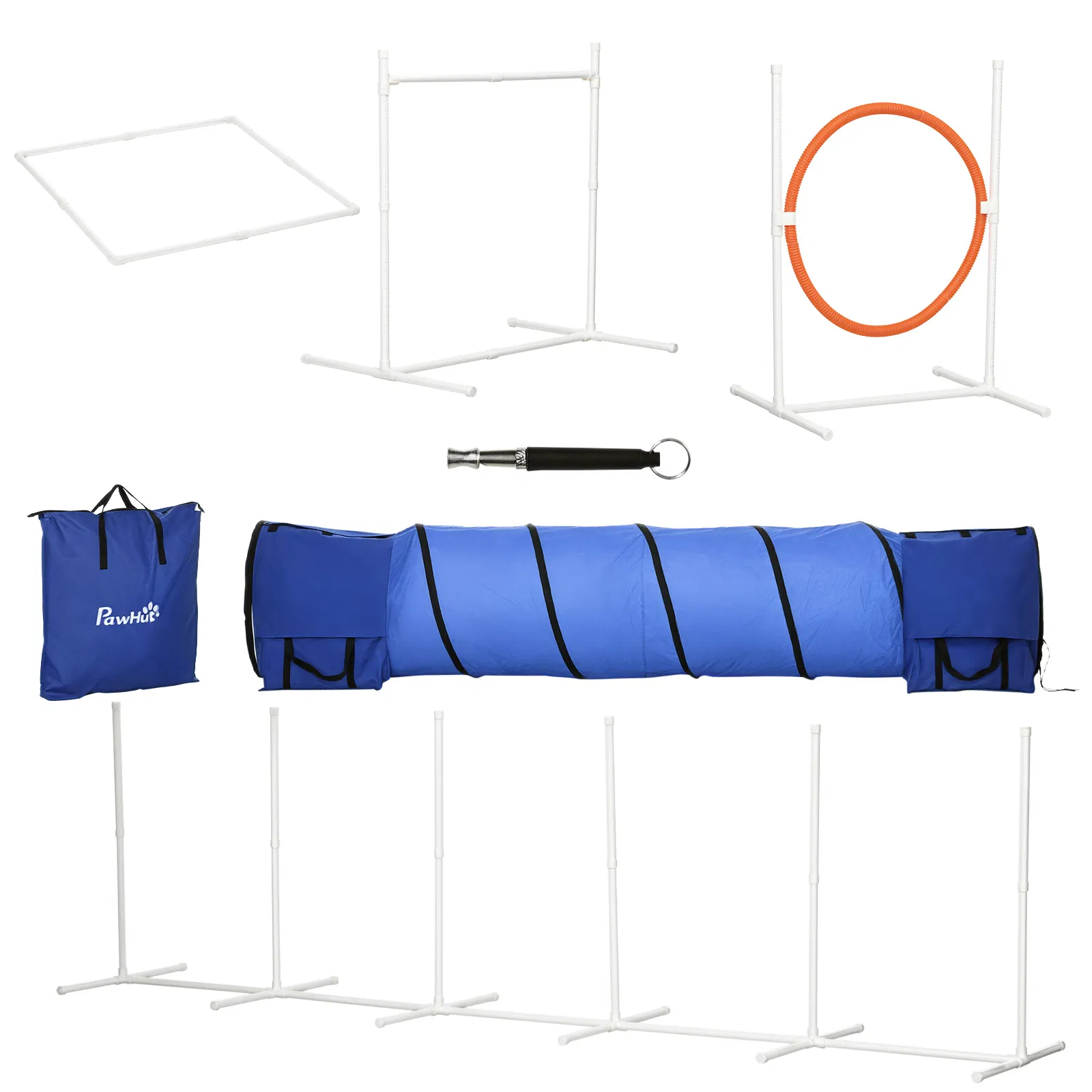 5Pcs Dog Agility Training Equipment with 8.7KG Net Weight, Pet Agility Set with Tunnels, Adjustable Jump Ring, Jumper, Weave Poles, Square Pause Box, Carrying Bag, Whistle photo 1