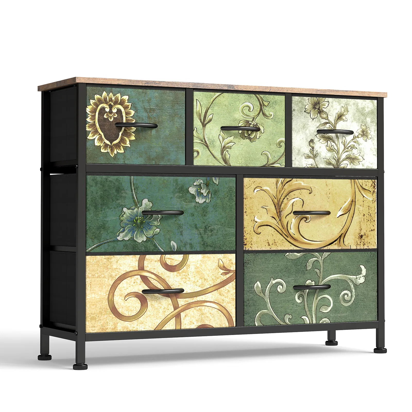 Dresser, Bedside table with a movable fabric box, sturdy steel-framed wooden top organizer furniture photo 1