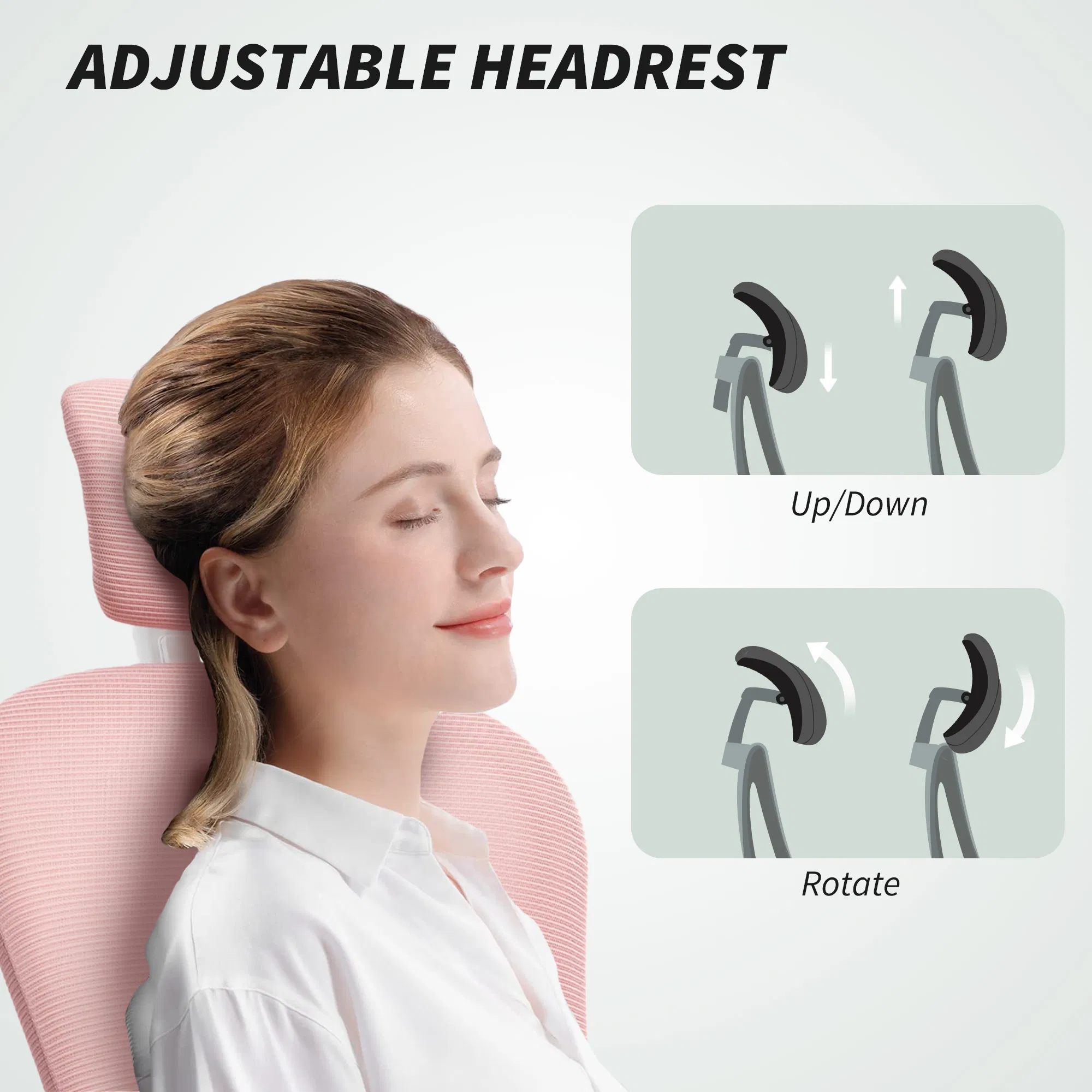 Office Chair, Mesh Computer Desk Chair with Adjustable Headrest, 4D Lumbar Support, Flip-up Arm, Pink photo 5