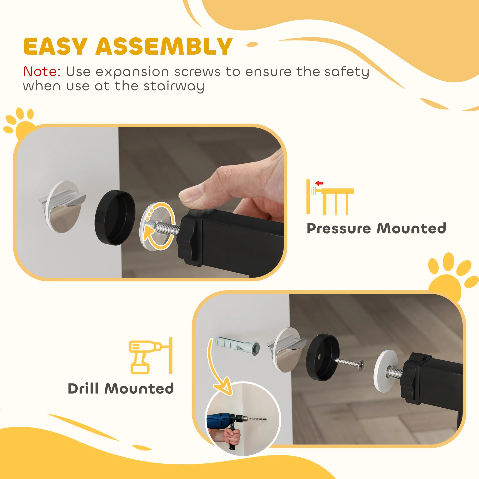 Pet Gate with Door Dog Gate and Barrier Indoor for Stairs Includes 7", 8", 12" Extensions Kit, 30 Inch Tall Pressure-Mounted Safety Gate, Black photo 6
