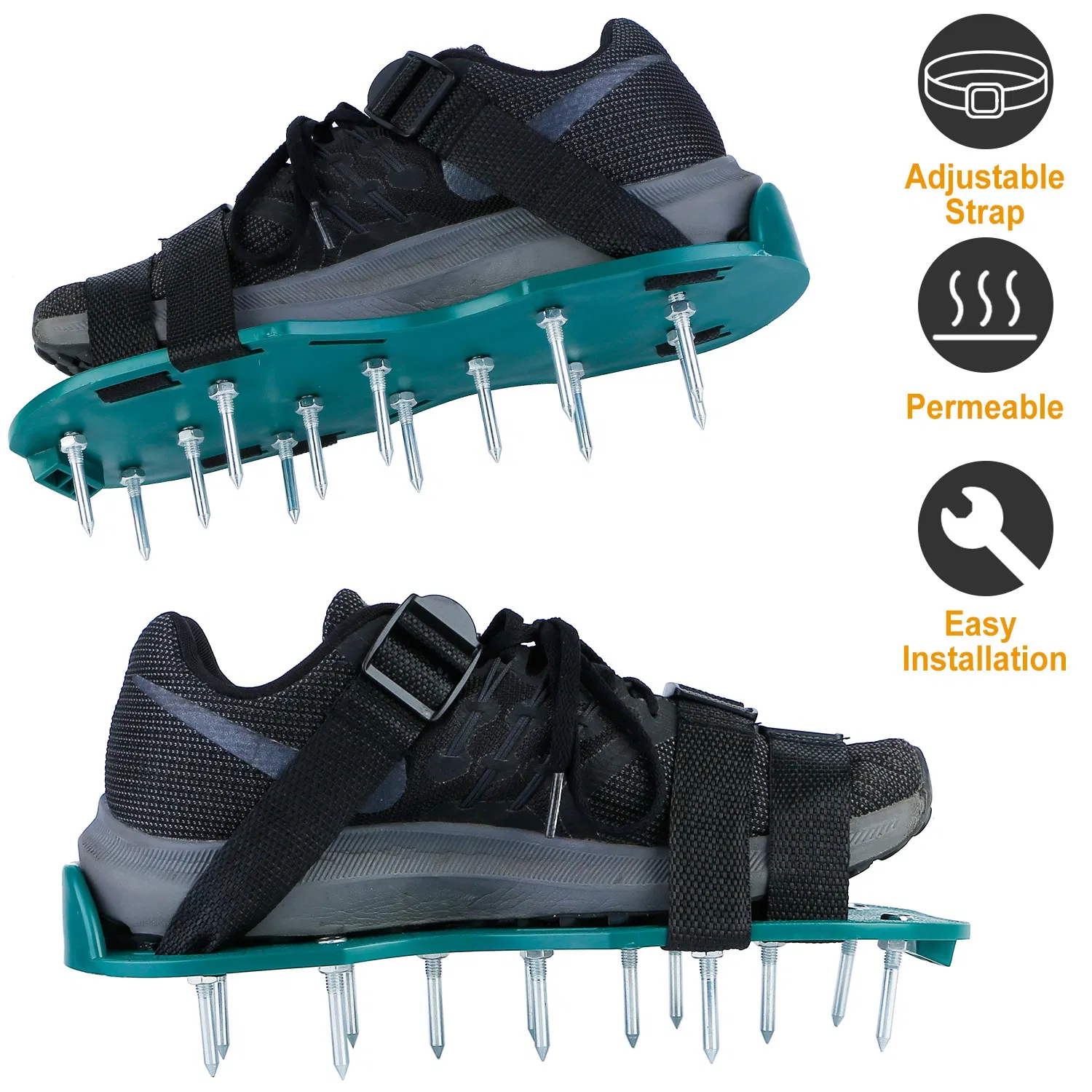 1Pair Lawn Aerator Shoes Grass Aerating Spike Sandal Heavy Duty Aerator Shoes w/ Adjustable Straps for Lawn Garden photo 1