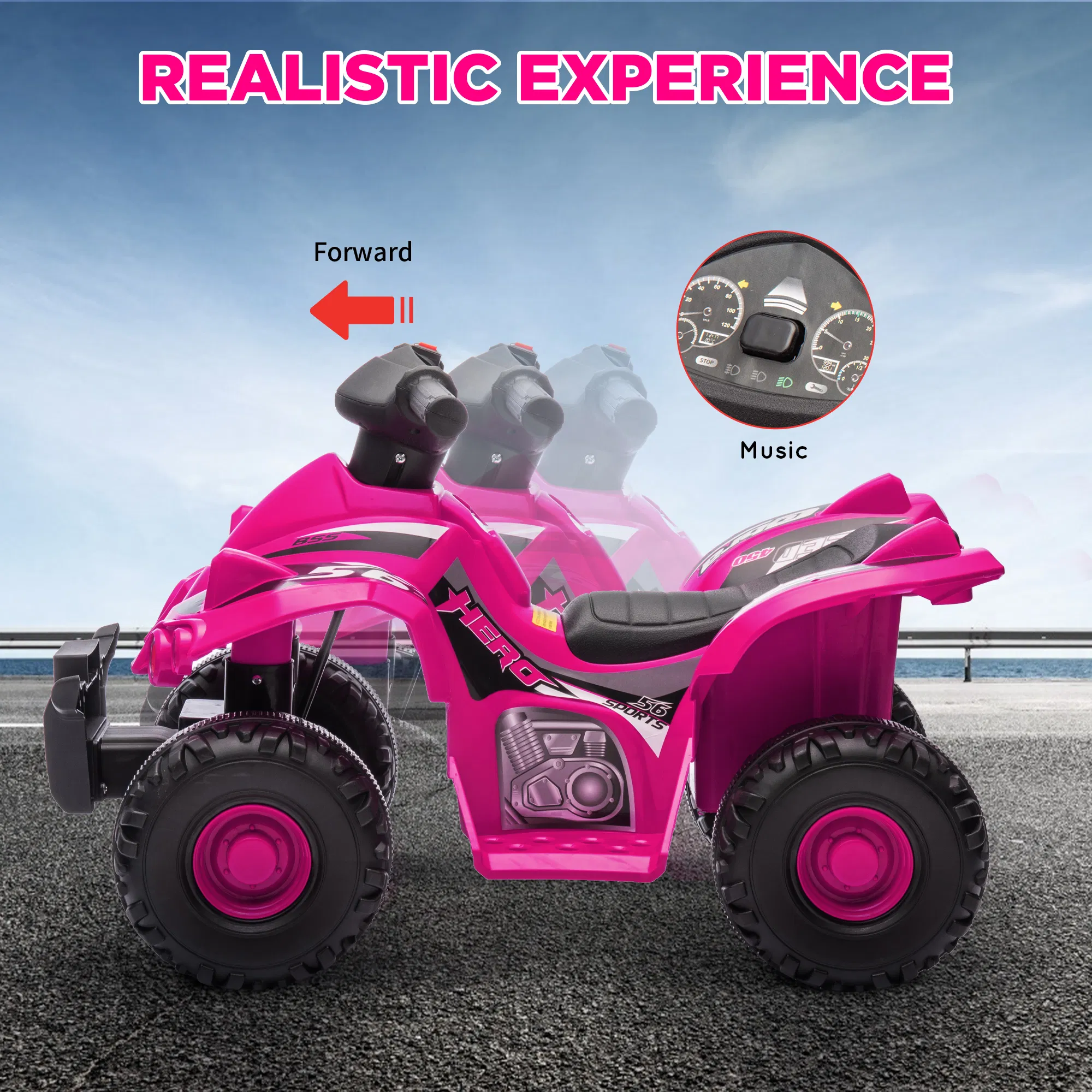 6V Kids ATV Quad w/ Music, Forward, for 2-6 Years, Pink photo 2