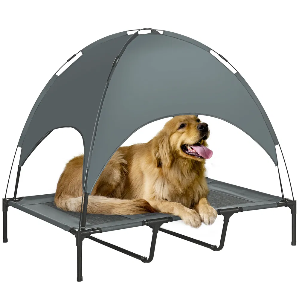 Elevated Dog Bed with Canopy, Portable Raised Dog Cot for XL Sized Dogs, Indoor & Outdoor, 48" x 36" x 43", Grey photo 7