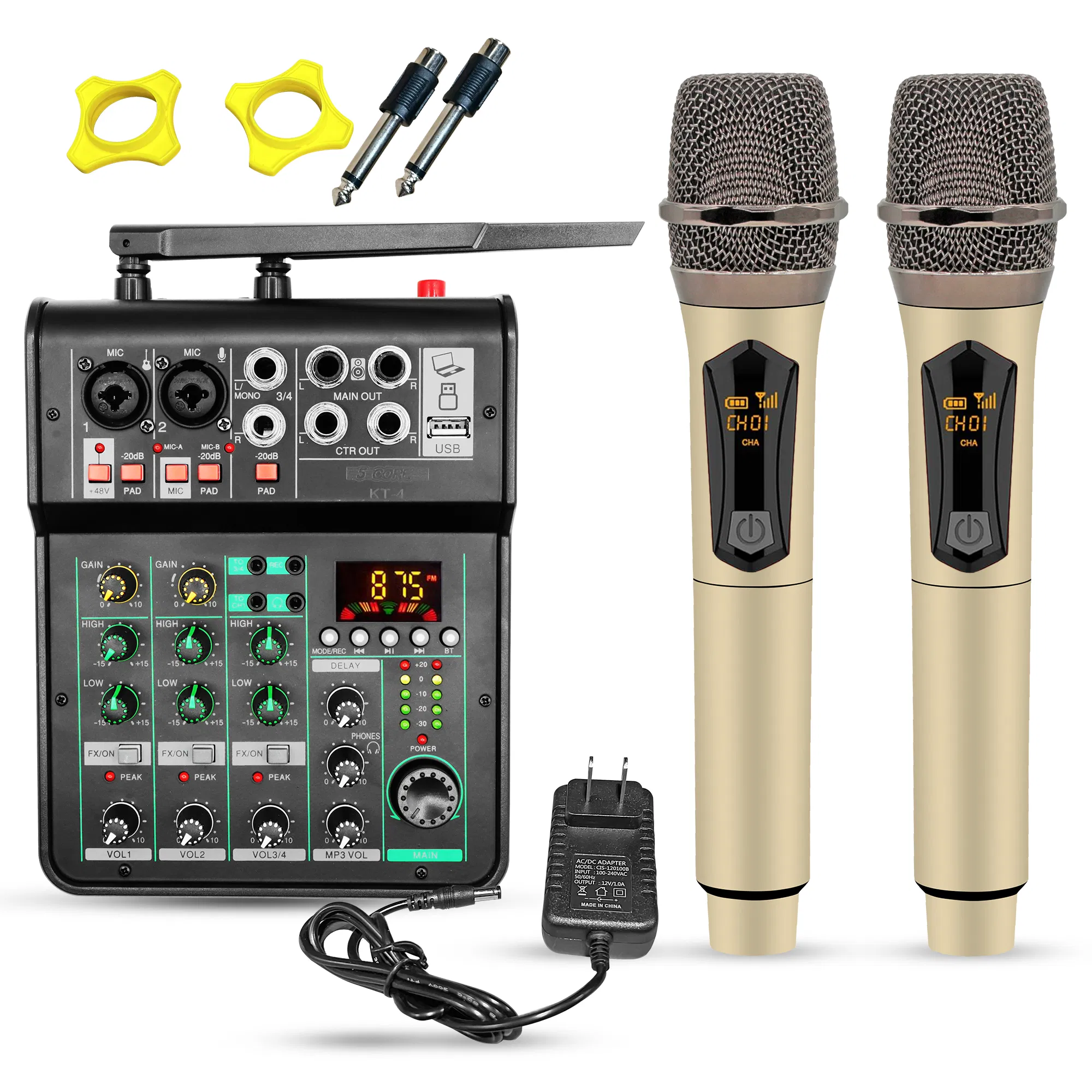 5 Core Audio Mixer Sound Board 4 Channel XLR Stereo Receiver w Bluetooth USB Microphone PA Karaoke Music Podcast Mixing Soundboard Mini Mezcladora Para DJ - MX 4CH 2MIC GLD photo 1