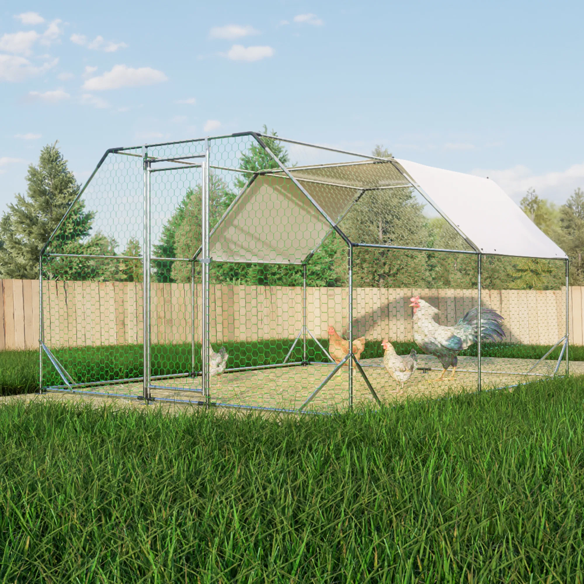 10 ft. x 13 ft. Galvanized Large Metal Walk in Chicken Coop Cage Farm Poultry Run Hutch Hen House photo 1