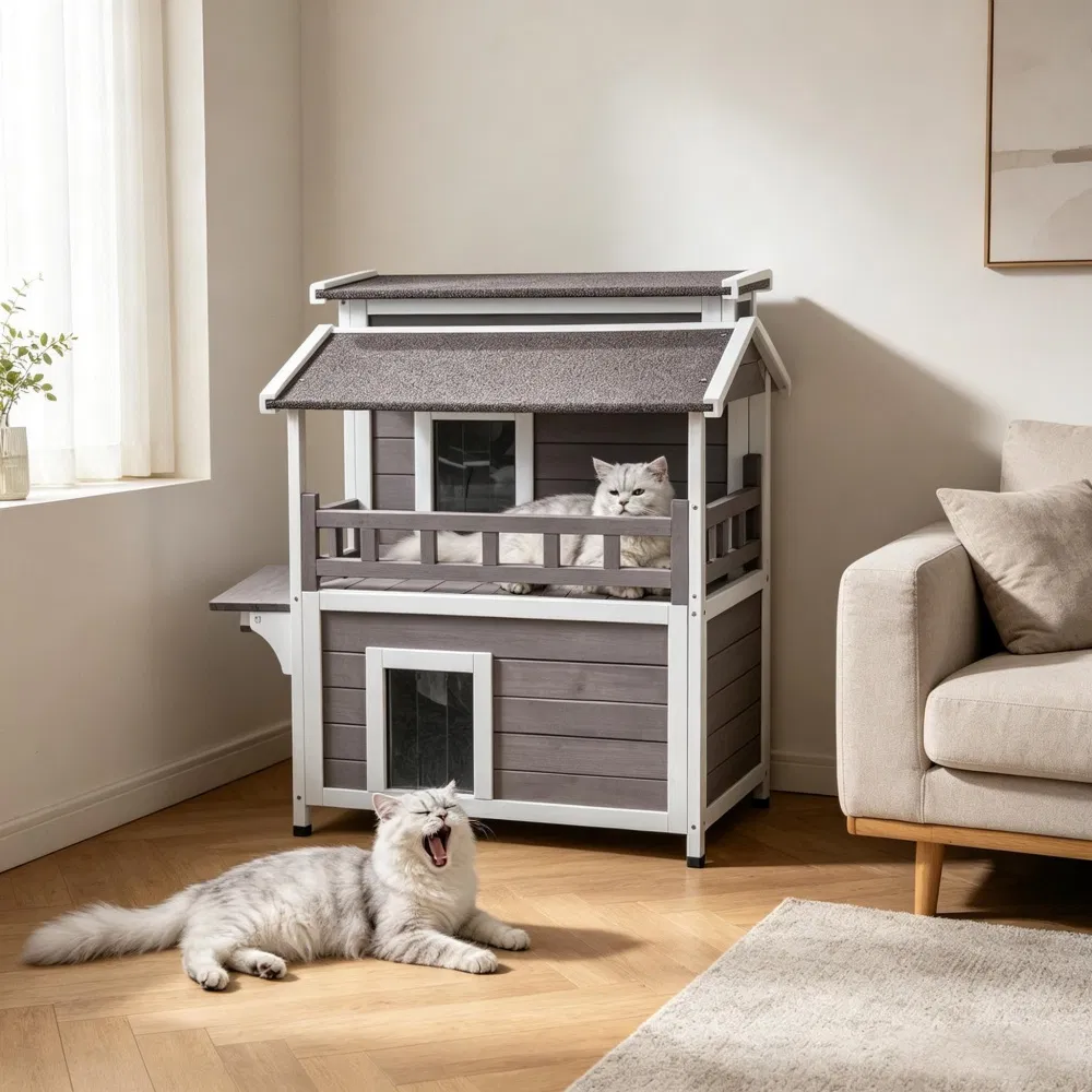 Wooden Cat House with Easy to Clean and Waterproof Protection for Outdoor photo 7