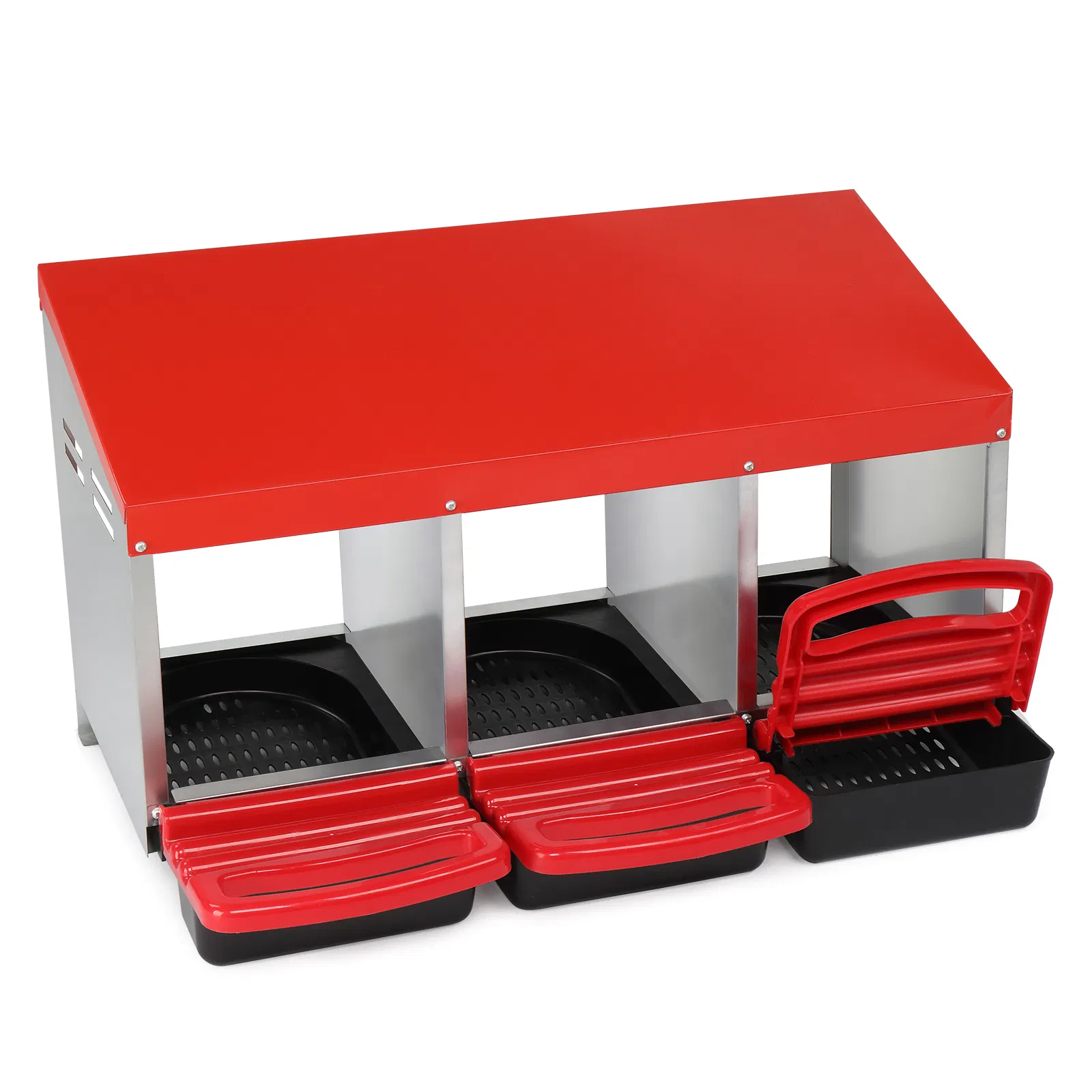3 Compartment Roll Out Chicken Nesting Box with Plastic Basket, Egg Nest Box Chicken Laying Box Hens Chicken Coop Box, Red photo 3