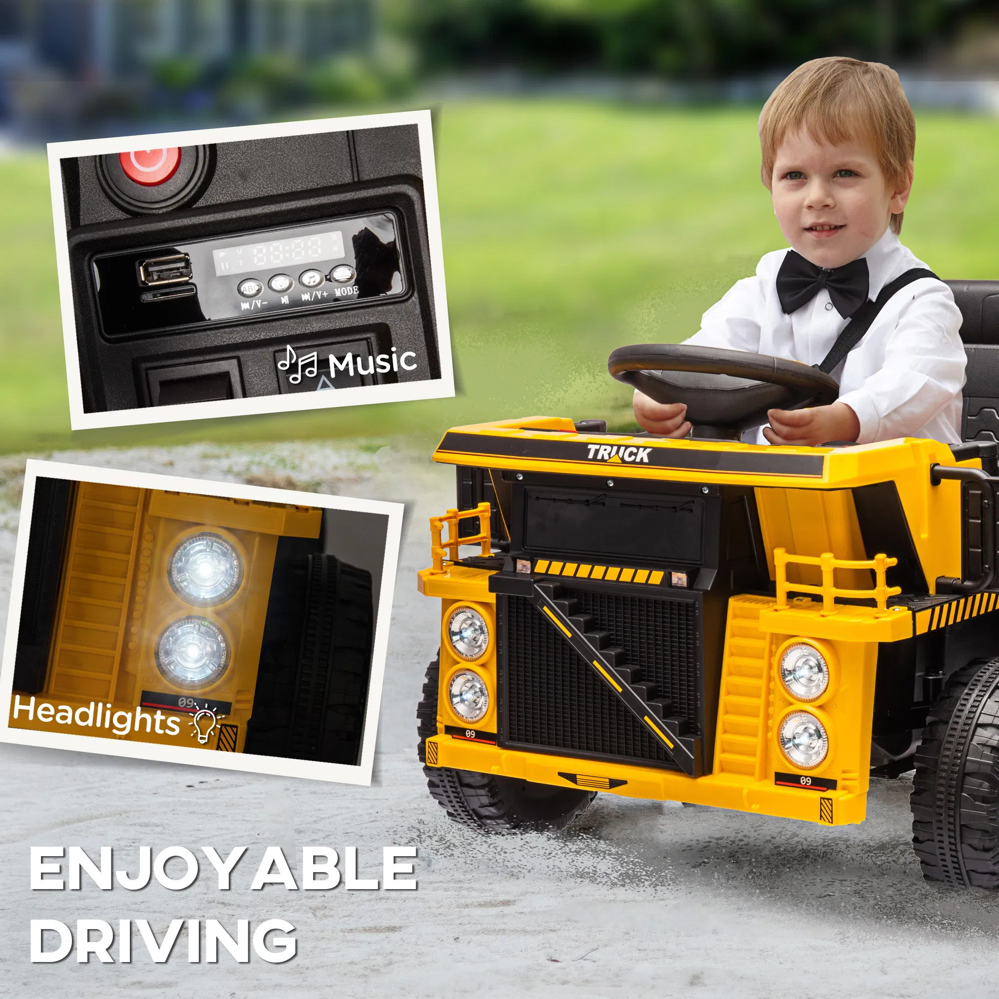 12V Kids Ride On Dump Truck Construction Vehicle w/ Electric Dump Bed, Shovel, Spring Suspension Wheels photo 3