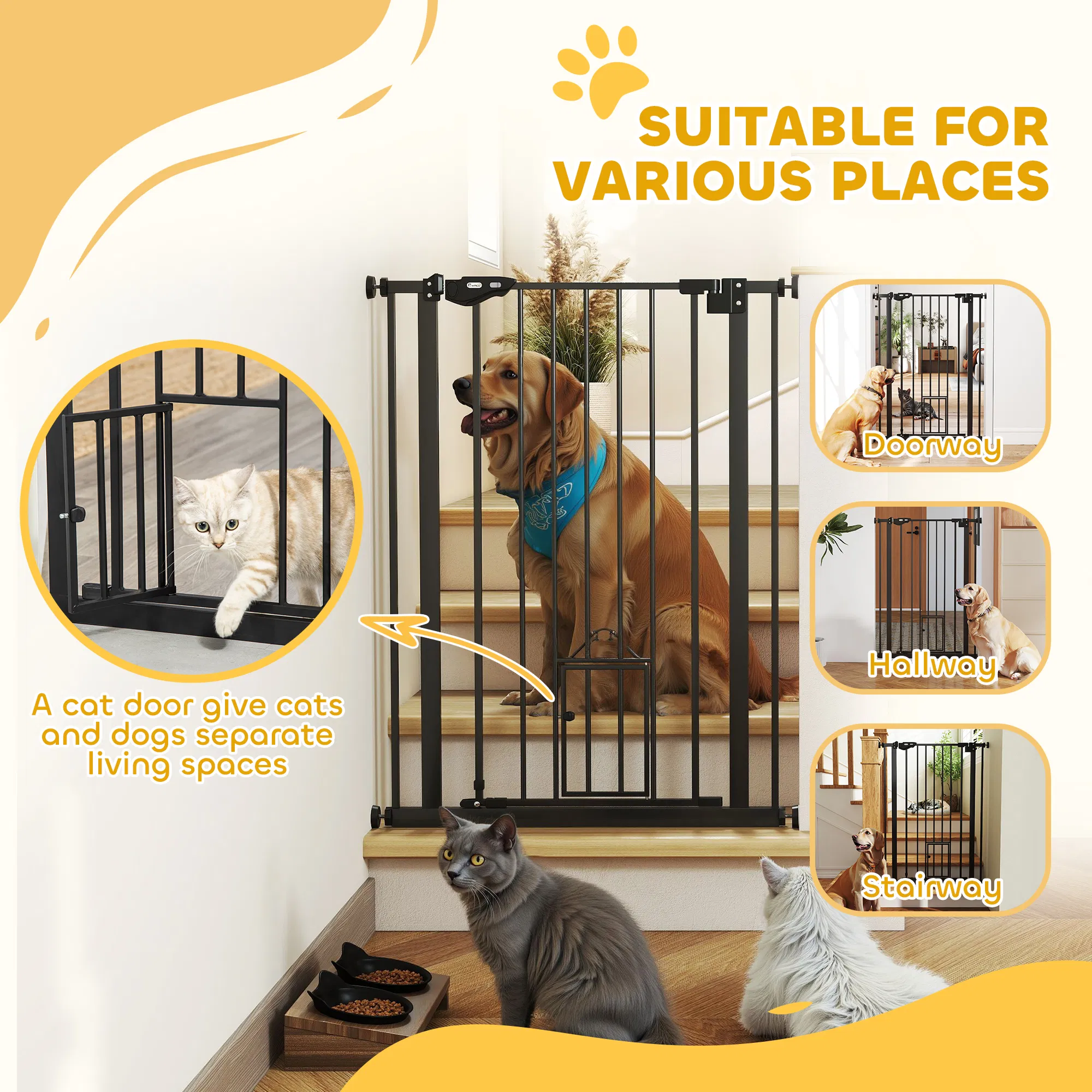 41" Easy Open Indoor Dog Gates for Doorways, House, Stair - Black photo 2
