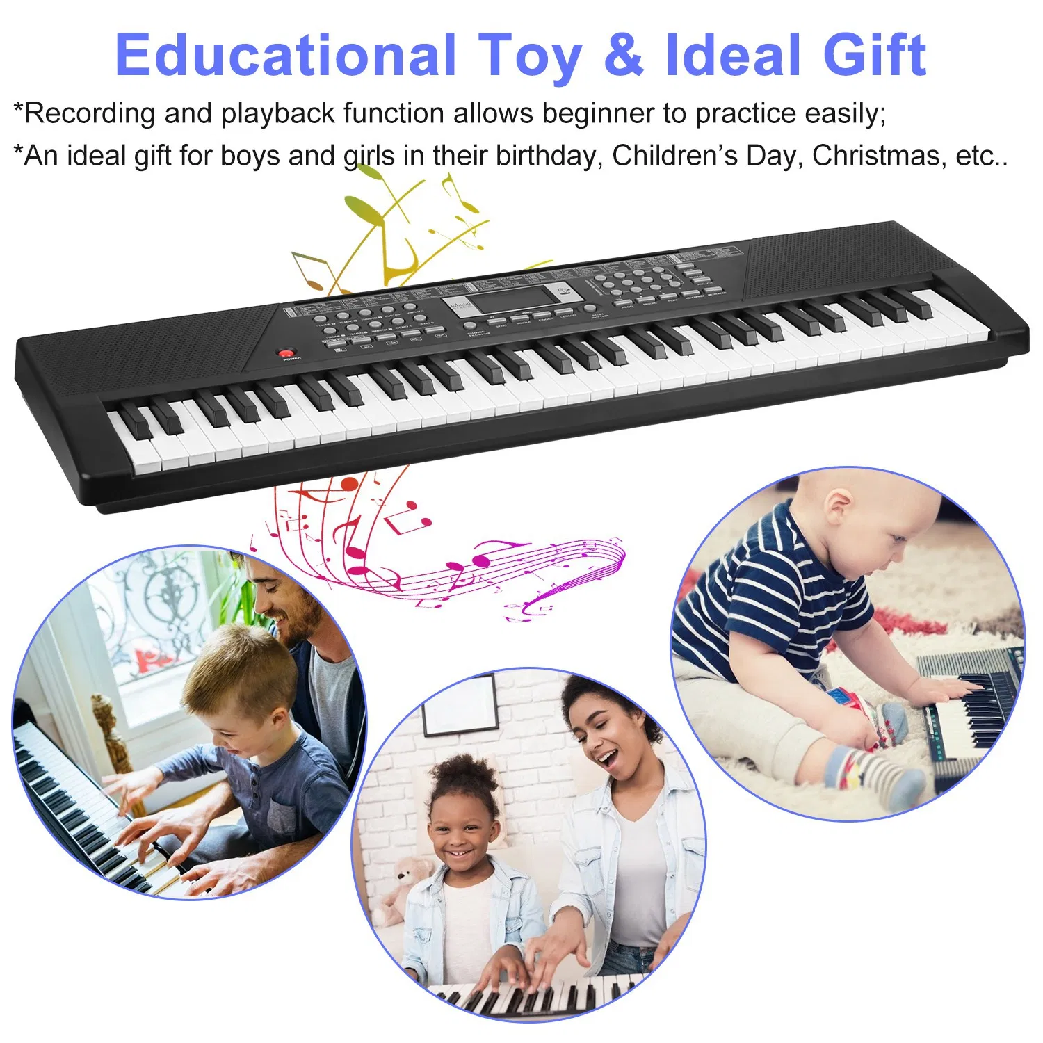 61-Key Multifunctional Piano Toy, 100 Tones & Rhythms with Microphone, Recording Function & Sheet Music Stand, Educational Keyboard for Kids Beginners photo 4