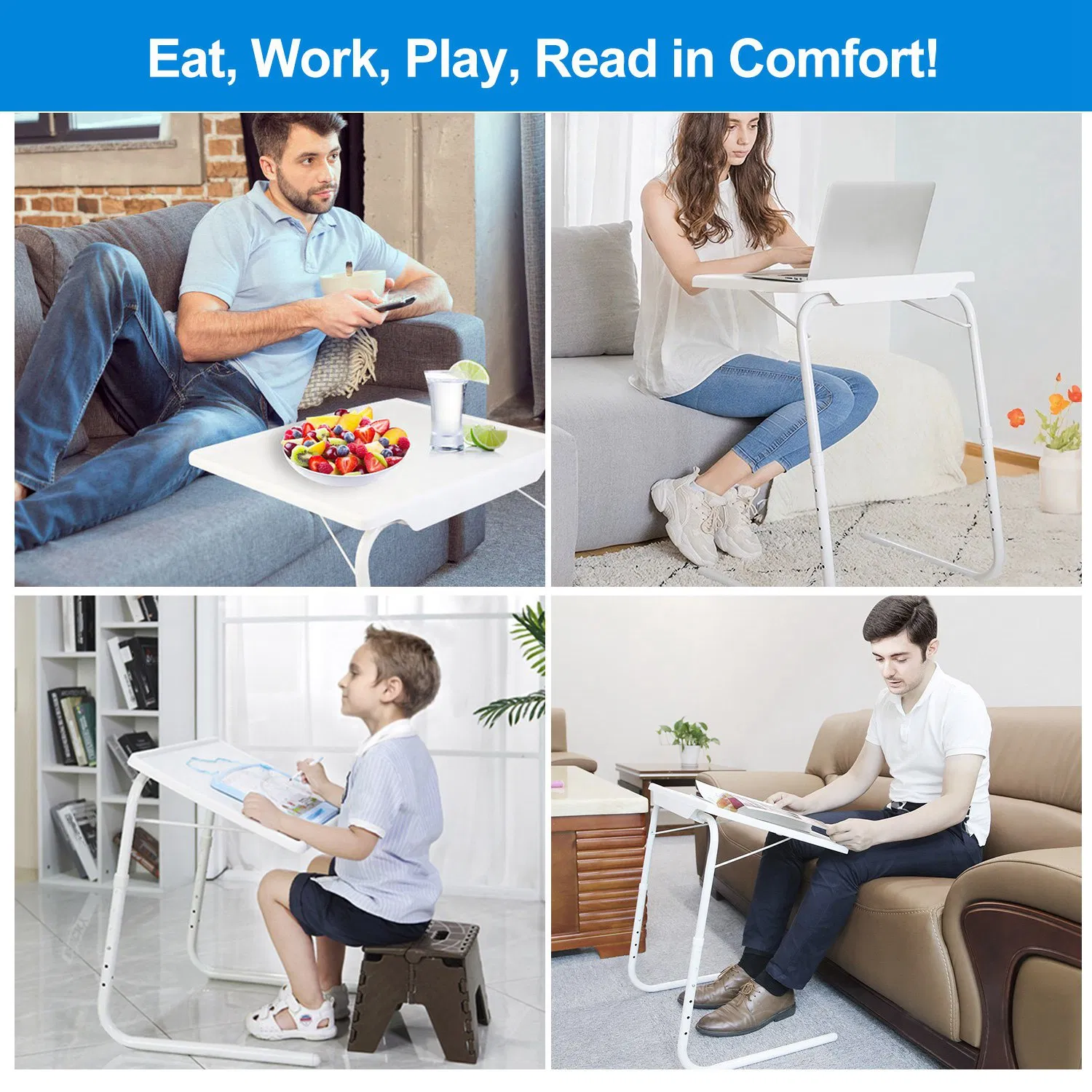 Foldable Tray Table Portable Sofa TV Tray 6 Heights 3 Angles Laptop Desk Adjustable Eating Dinner Coffee for Bed Dorm Home photo 2