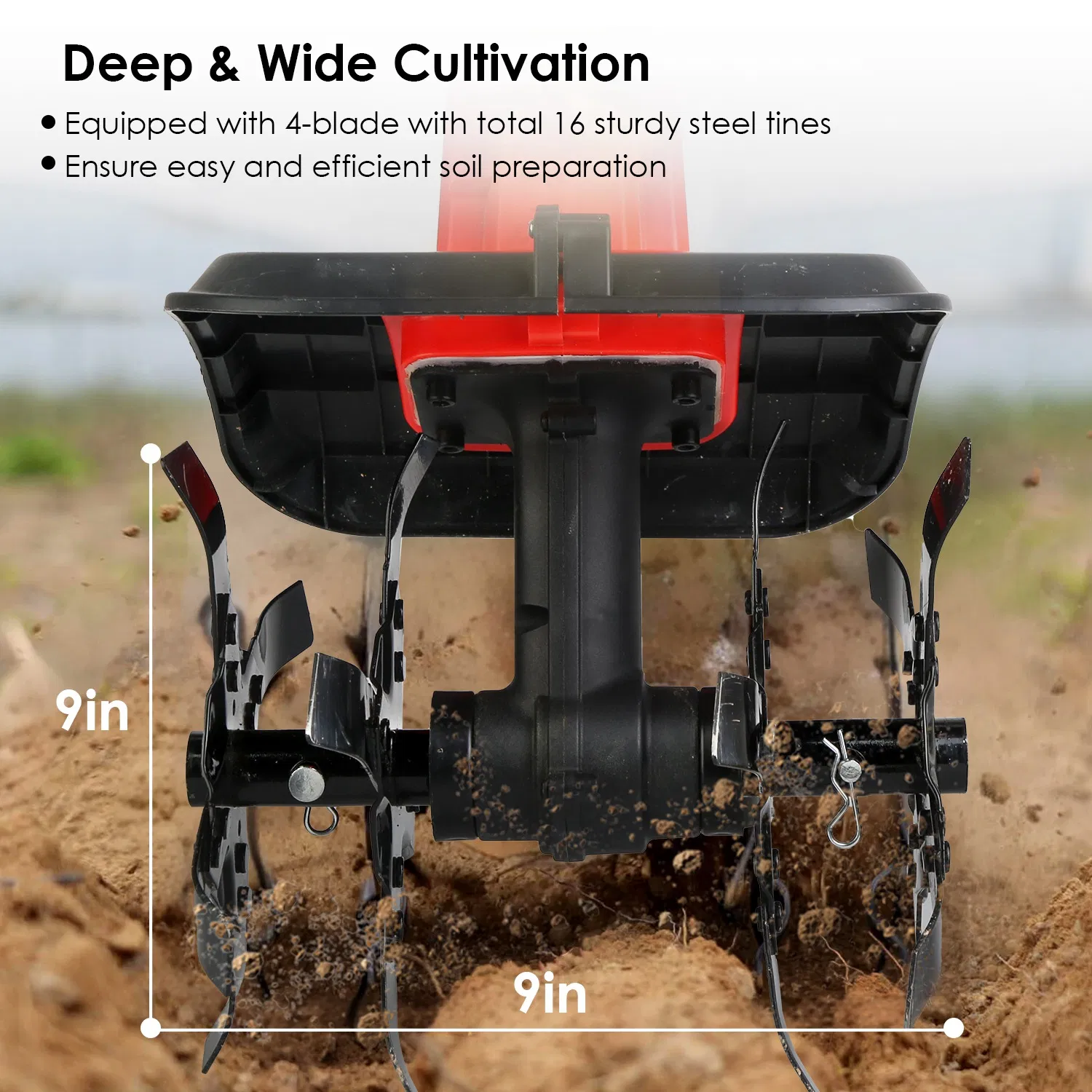 Portable Cordless Electric Tiller - 550W 300RPM Power, 16 Steel Tines, 4000mAh Battery , Safety Protection + Auxiliary Handle, Ideal for Lawn/Soil Preparation/Gardening photo 5