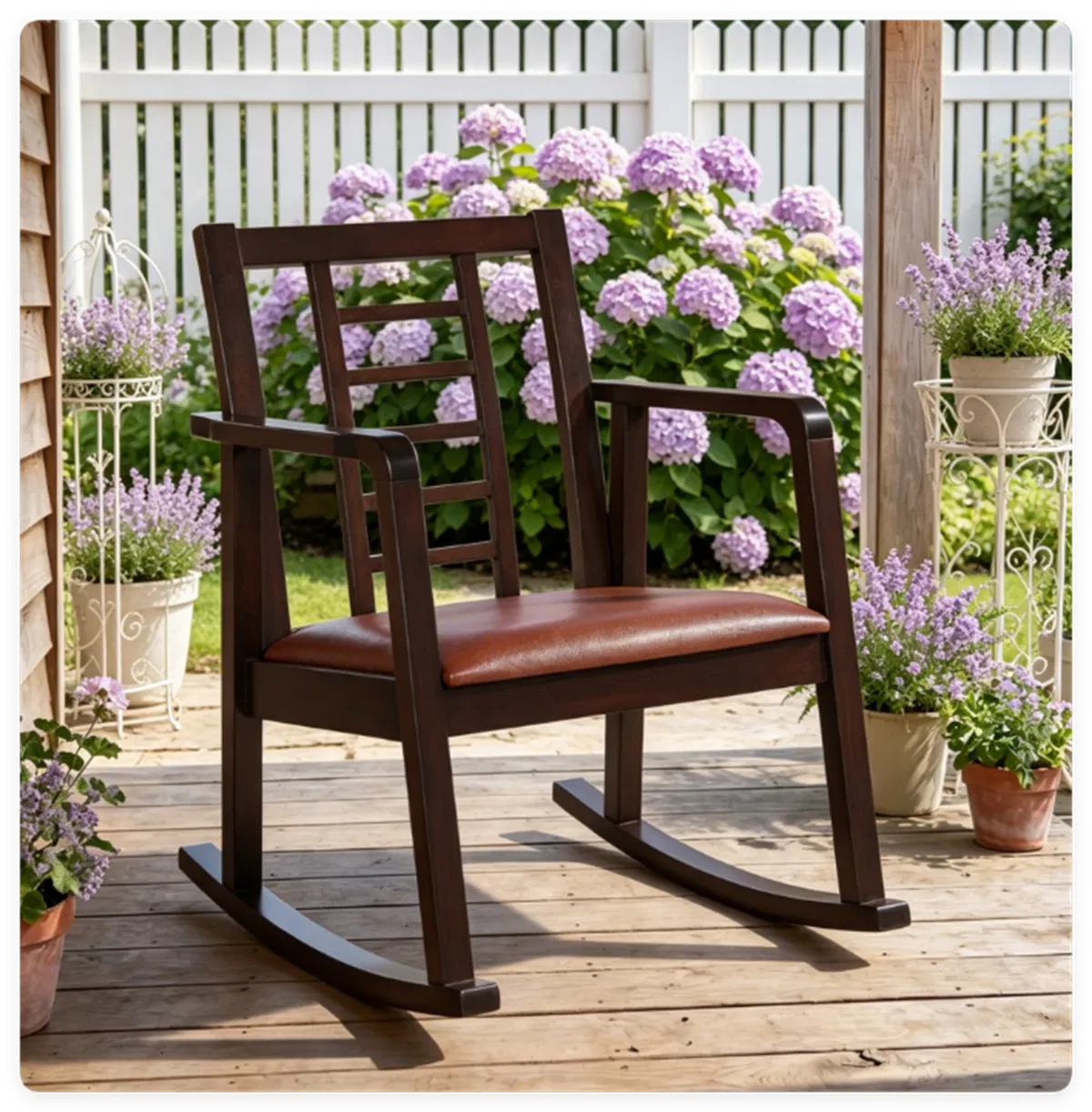 Heavy-Duty Solid Wood Rocking Chair, Ergonomic Accent Armchair with Breathable Ladder Back for Indoor Relaxation-Brown photo 1
