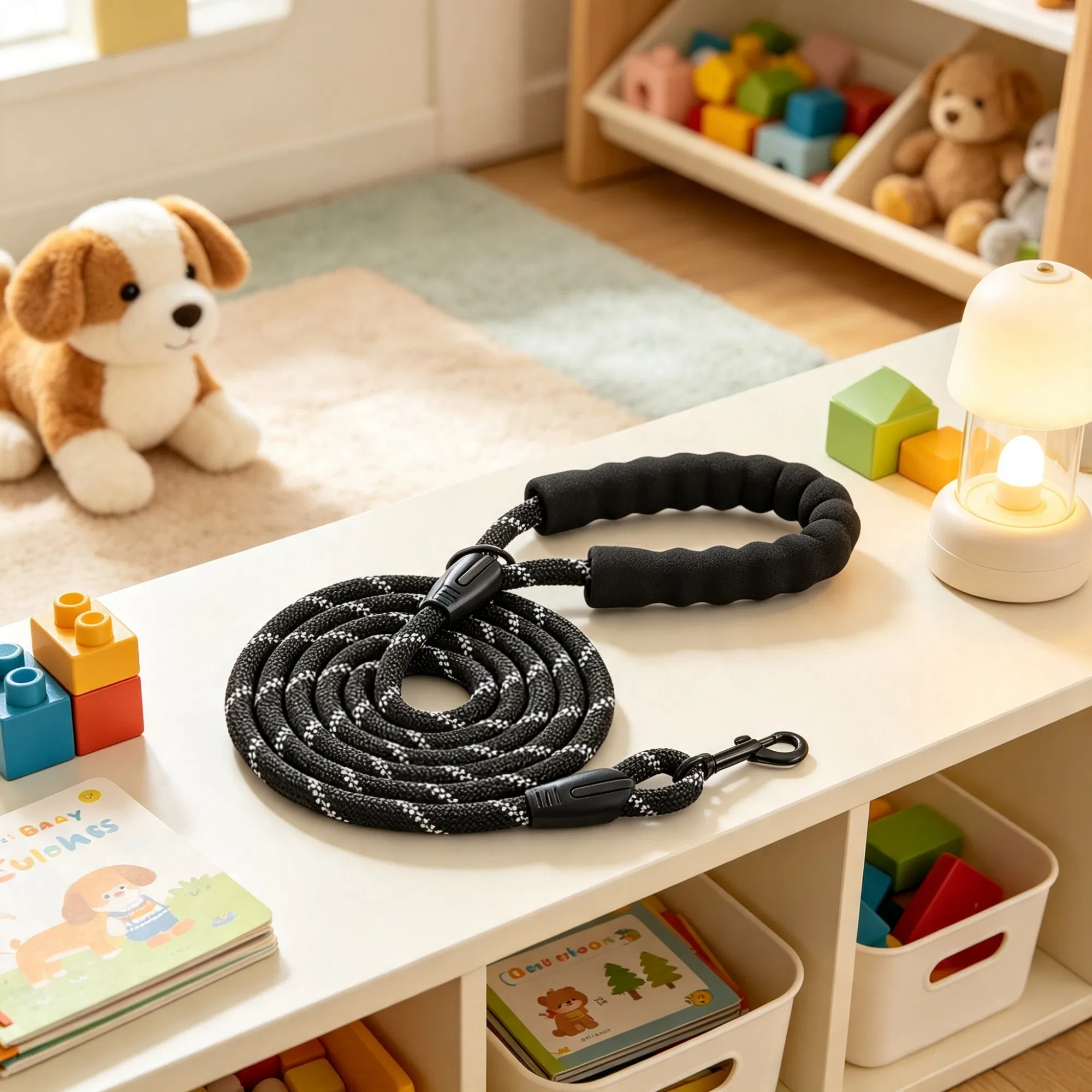 6ft Heavy Duty Dog Leash, Strong Nylon Rope Leash with Padded Handle & Reflective Threads, Dog Walking & Training Leash for Medium Large Dogs (1/2 in, Black) photo 6