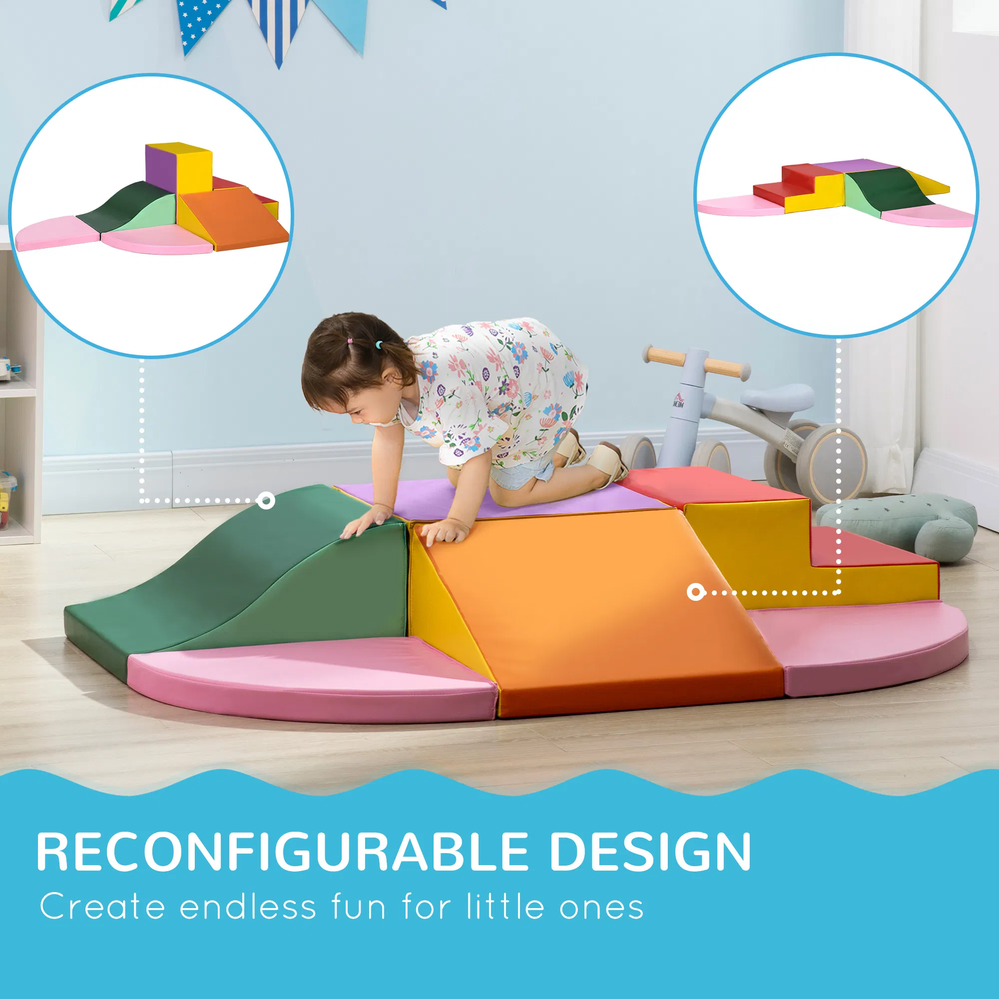 6-Piece Soft Play for 12-36 Months Toddlers to Climb, Crawl, Slide, Red, Pink photo 2