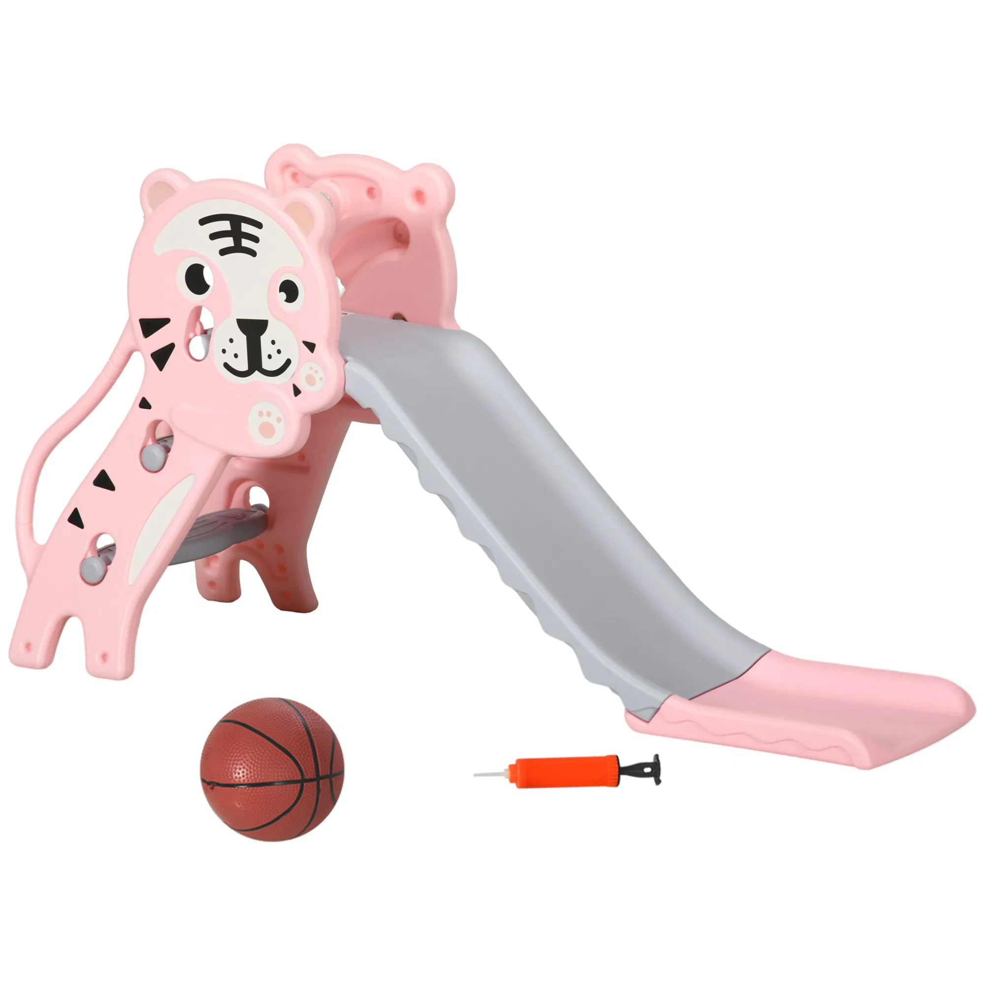 3 in 1 Slide for Toddlers, Kids Slide Playset with Basketball Hoop, Climber, for 18-36 Months, Pink photo 1