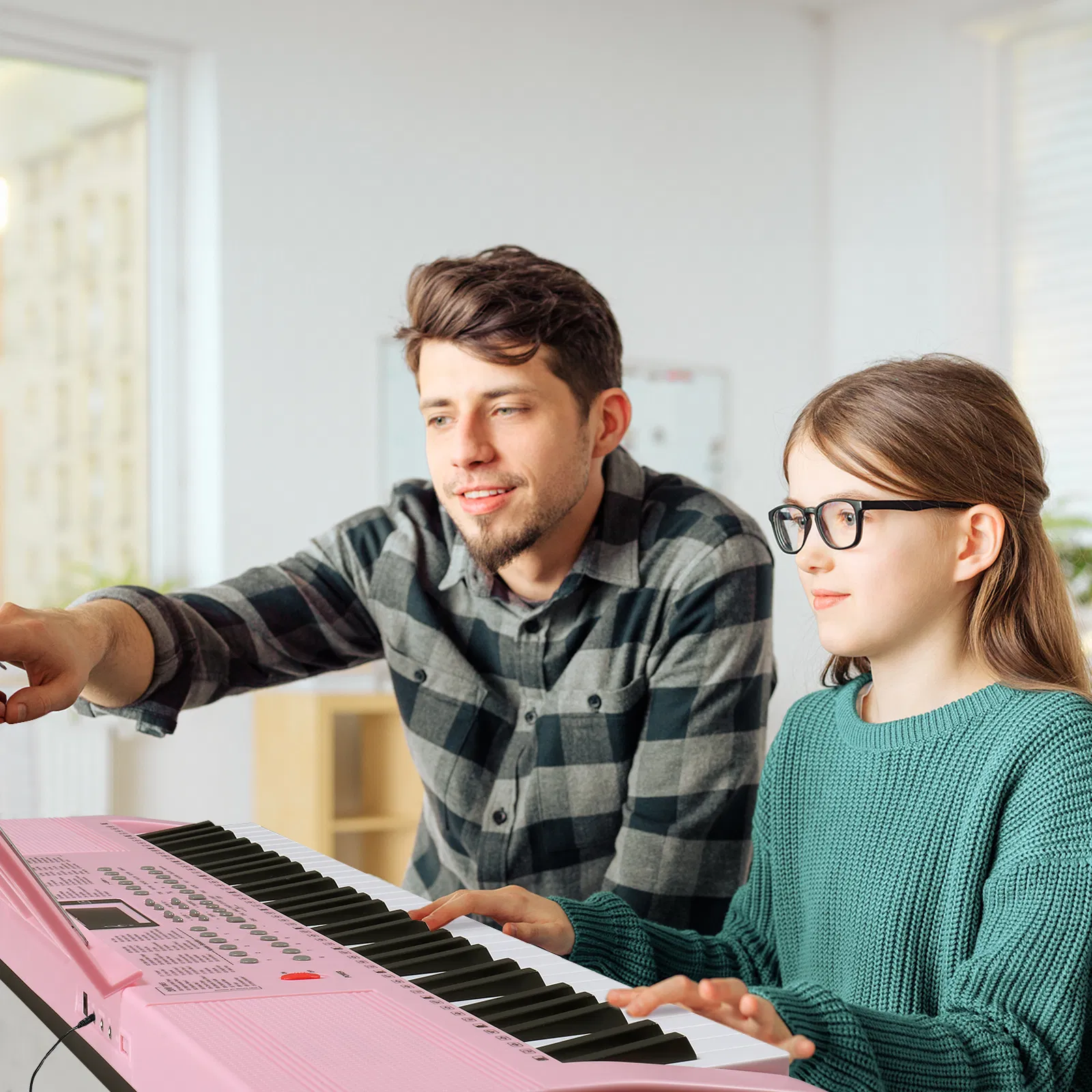 [Do Not Sell on Amazon]GEP-110 61 Key Keyboard with Piano Stand, Piano Bench, Built In Speakers, Headphone, Microphone, Music Rest, LED Screen, 3 Teaching Modes for Beginners photo 8
