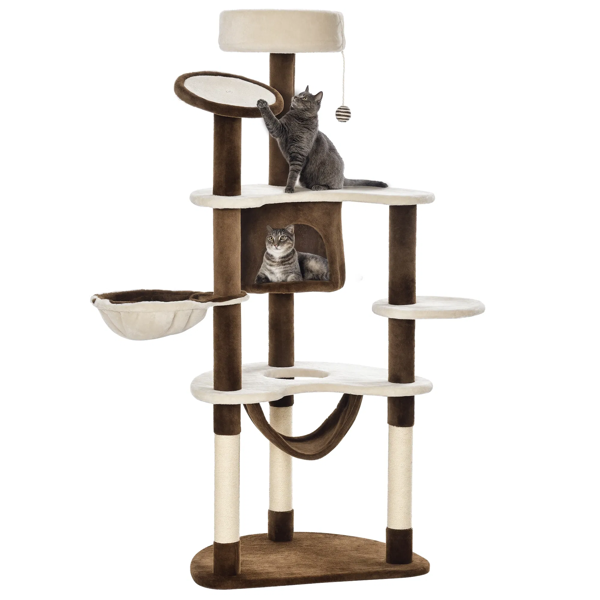 60" Cat Scratching Tree, Cat Bed Condo Post House Pet Furniture Toys-Brown & Beige photo 1