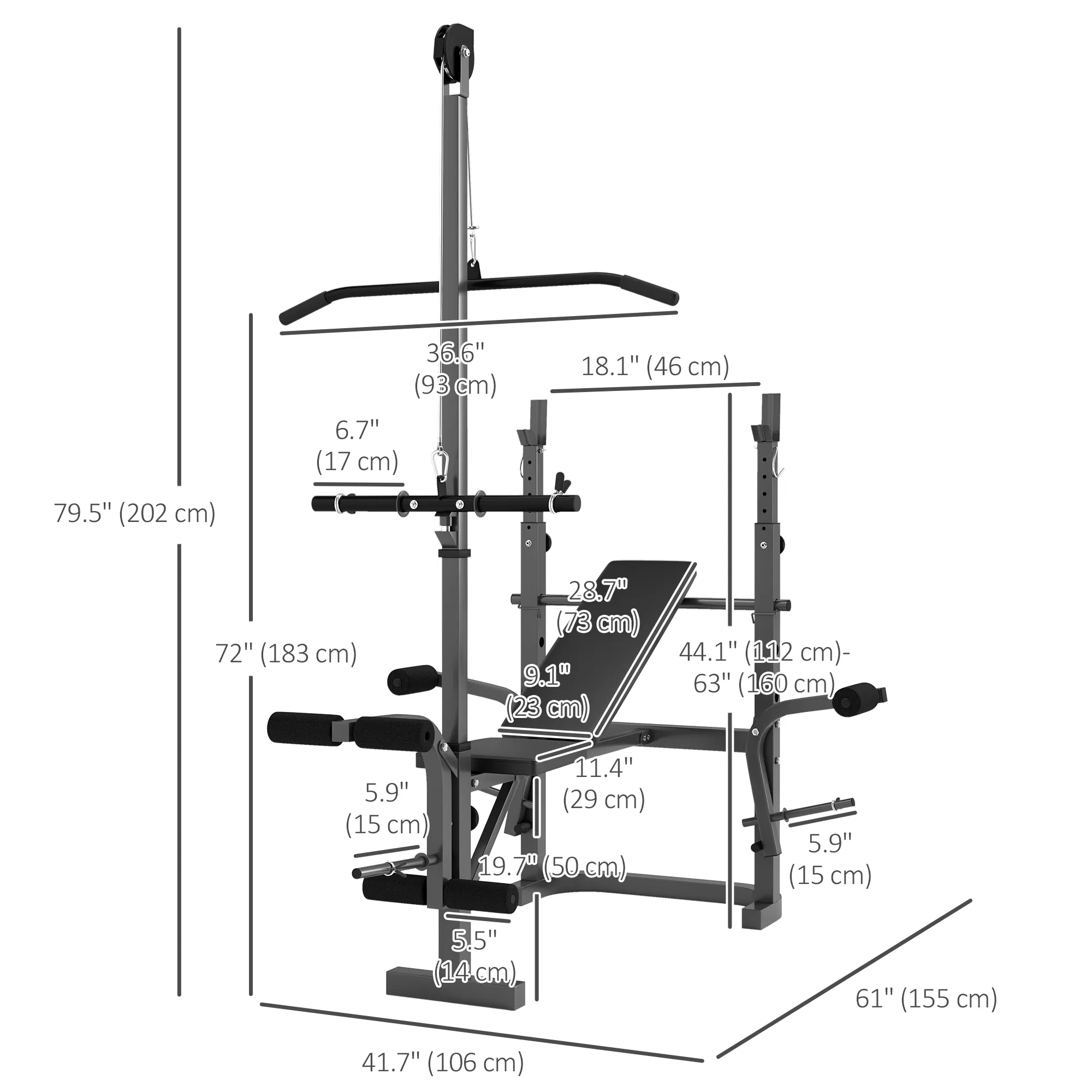 Adjustable Weight Bench with Press Rack, Preacher Curl & Lat Pull Down photo 3