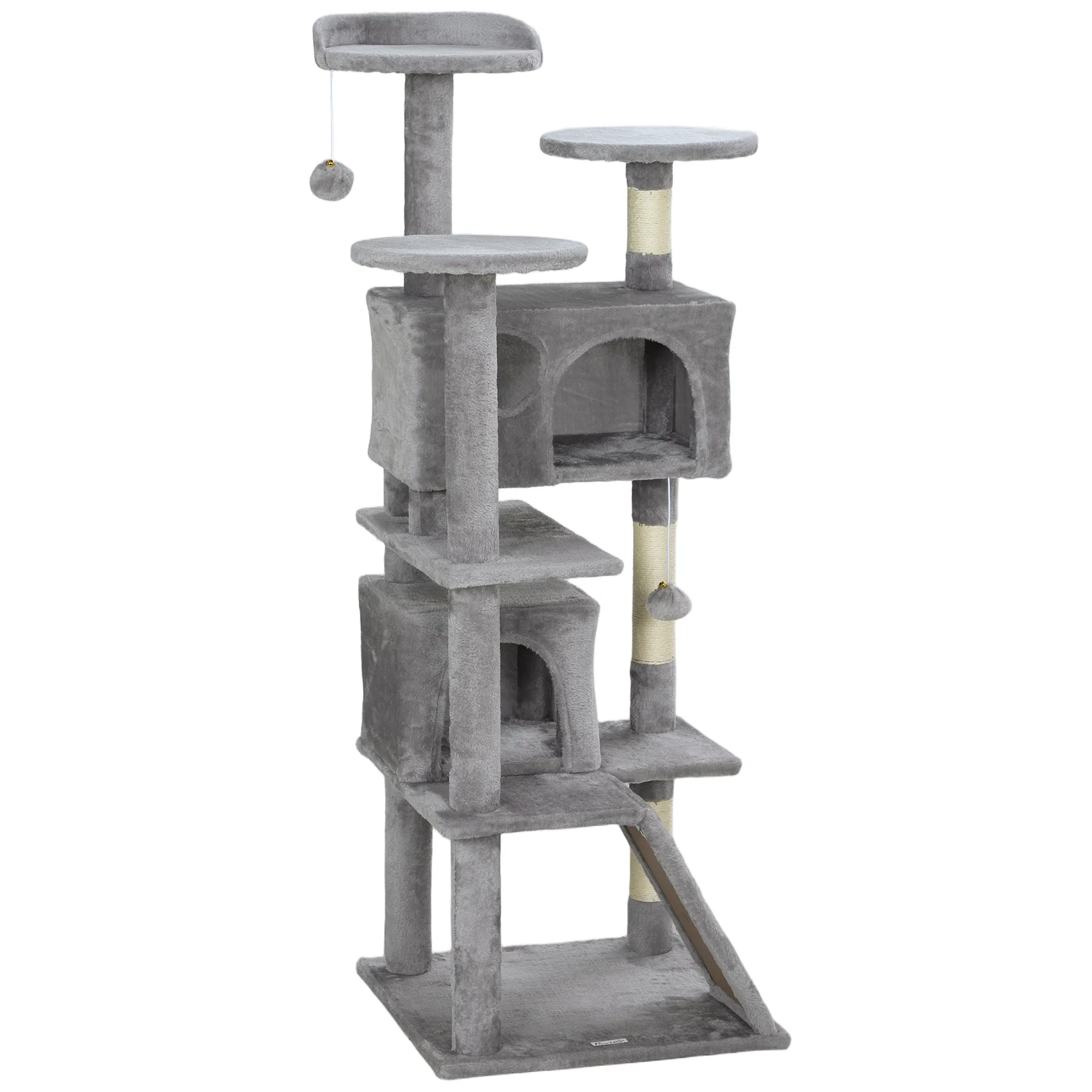 54" Cat Tree, Multi-Level Cat Tower with Scratching Posts, Cat Condos, Bed, Platforms, Ramp, Toy Ball, Light Grey photo 1