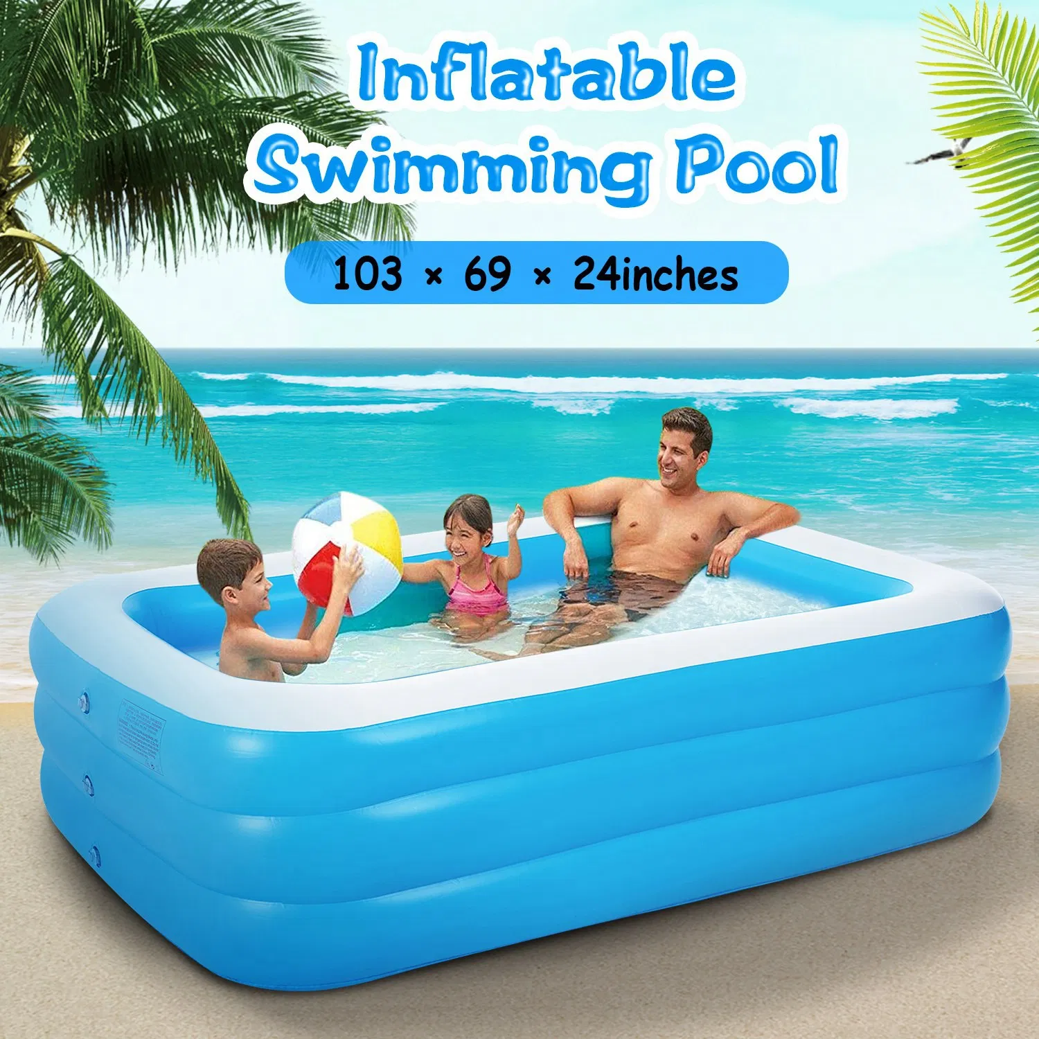 Inflatable Pool for Adults 103*69*24inch Family Swim Play Center Pool Blow up Kiddie Pool for Family Inflatable Lounge Pool photo 1