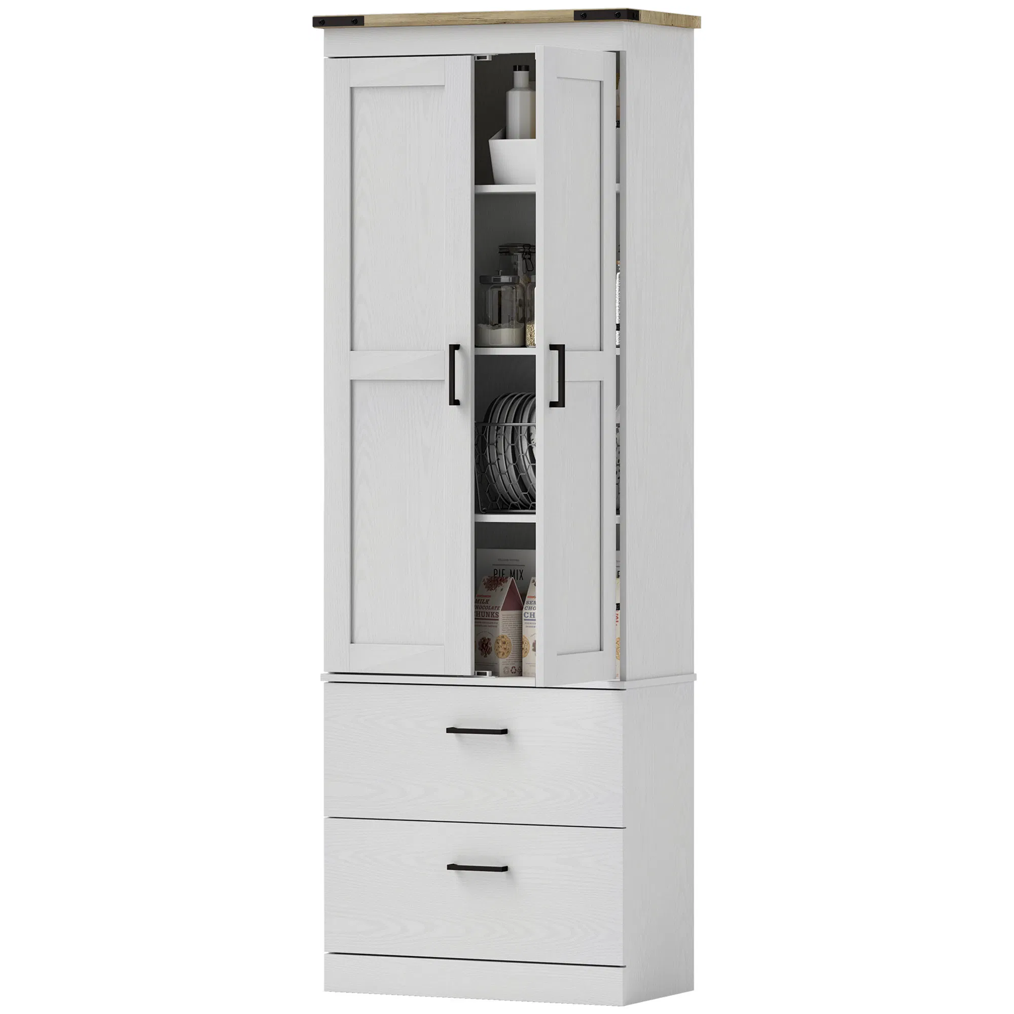 67" Tall Kitchen Pantry Storage Cabinet, Kitchen Pantry Cabinet with Doors, Drawers and Adjustable Shelves, Cream White photo 1