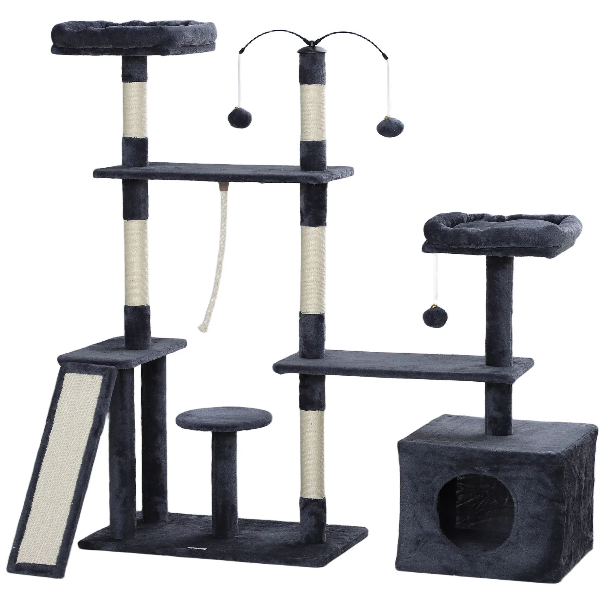 53" Cat Tree, Cat Tower with Scratching Posts, Cat Condo, Beds, Platforms, Toy Balls for Indoor Cats, Dark Grey photo 1