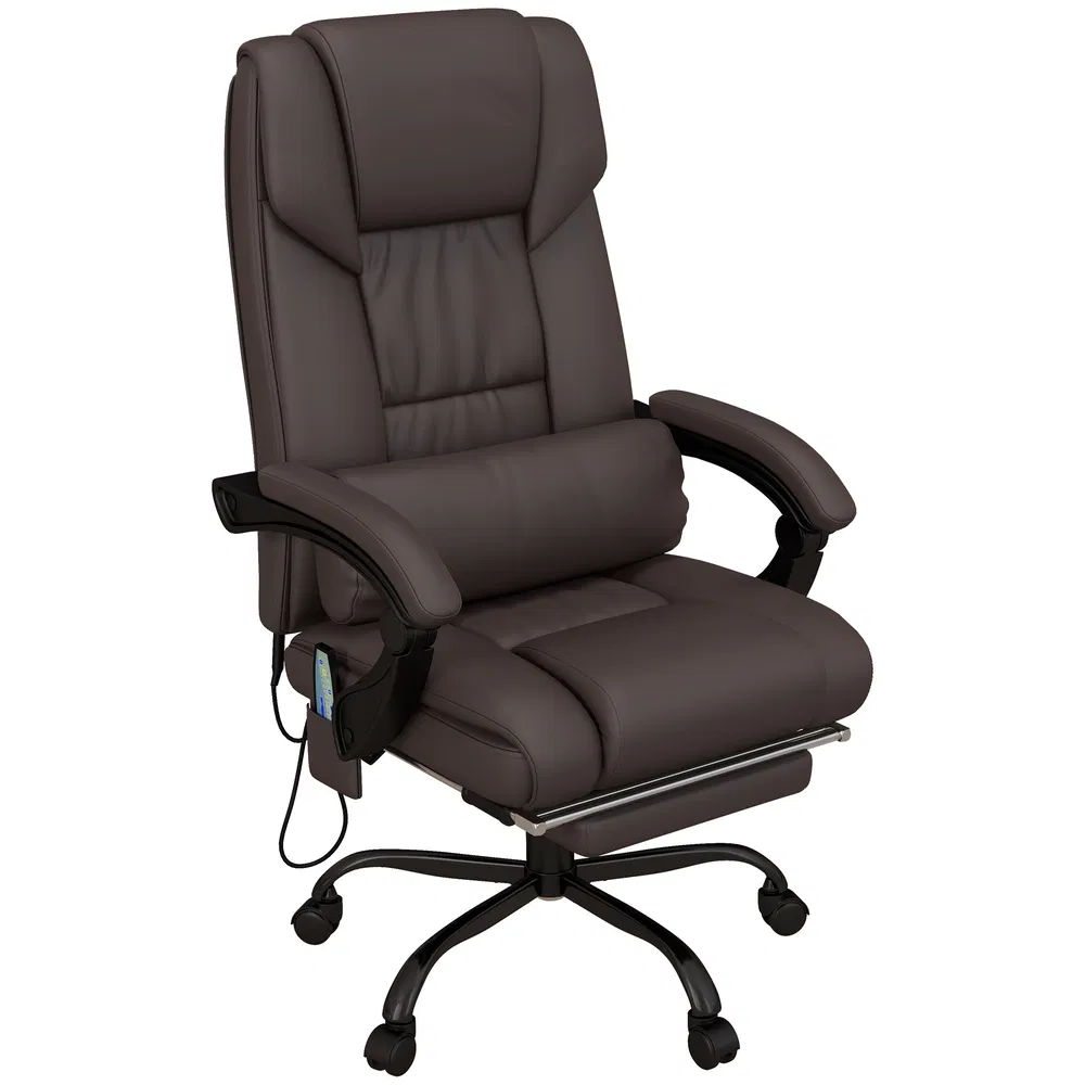 6-Point Vibration Massage Chair, Height Adjustable Reclining Computer Chair with Retractable Footrest, Brown photo 7