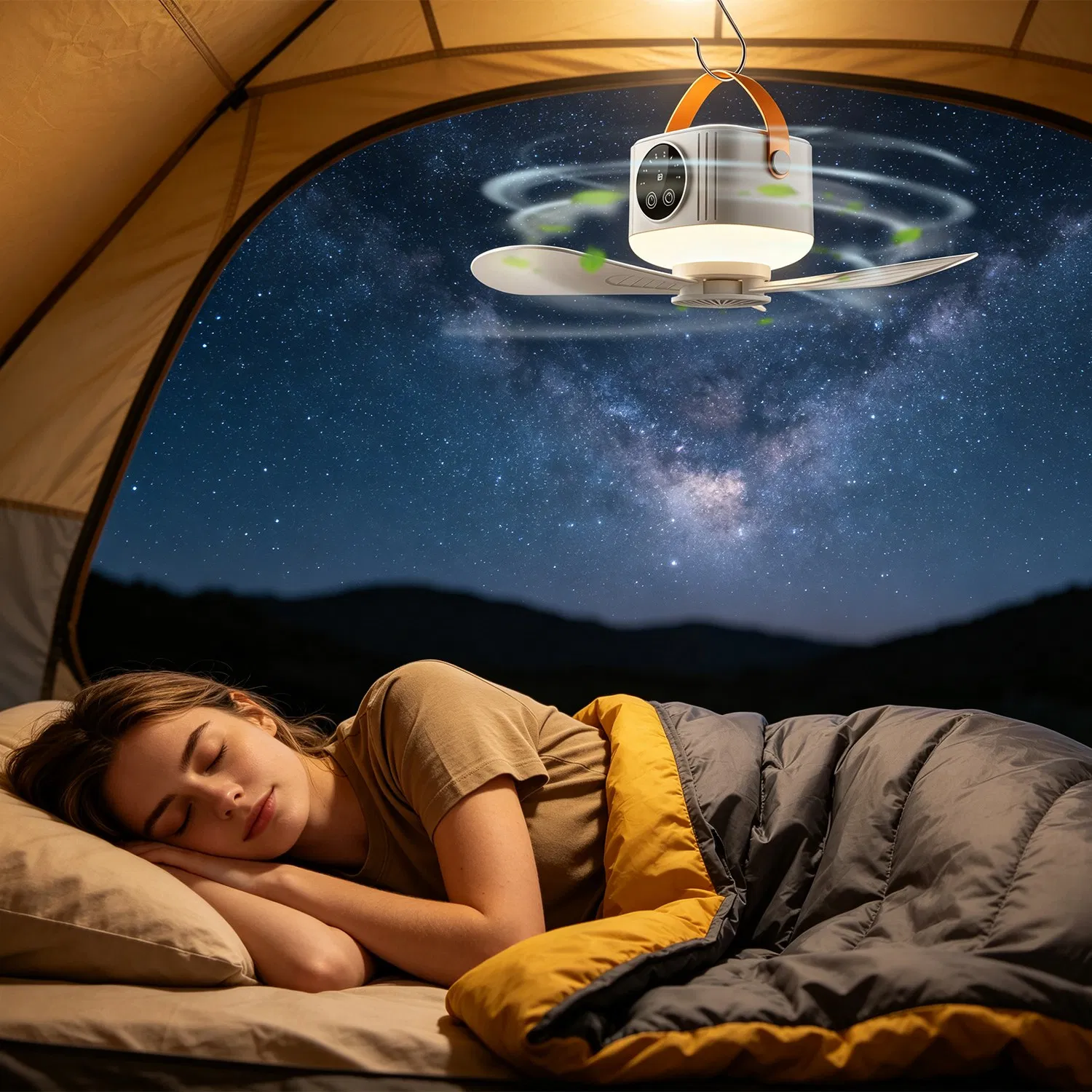 Portable Tent Ceiling Fan Built-in LED Lantern Remote Controlled Timing Fan Light for Camping Beach RV Indoor Use photo 3