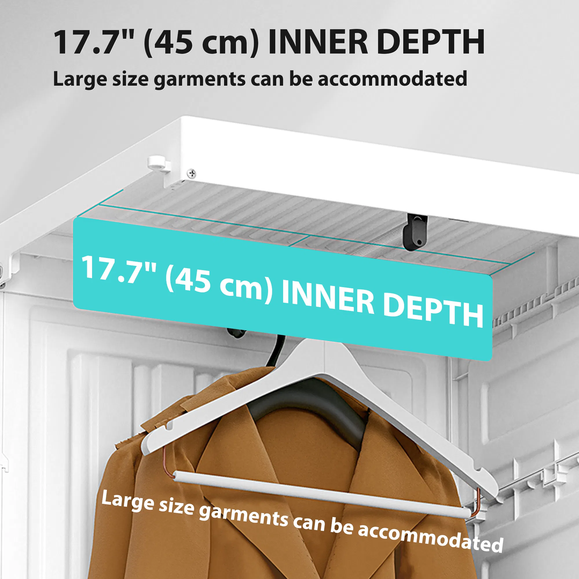 Portable Wardrobe, Foldable Plastic Closet with 5 Compartments, Hanging Rod and Magnetic Doors, White photo 3