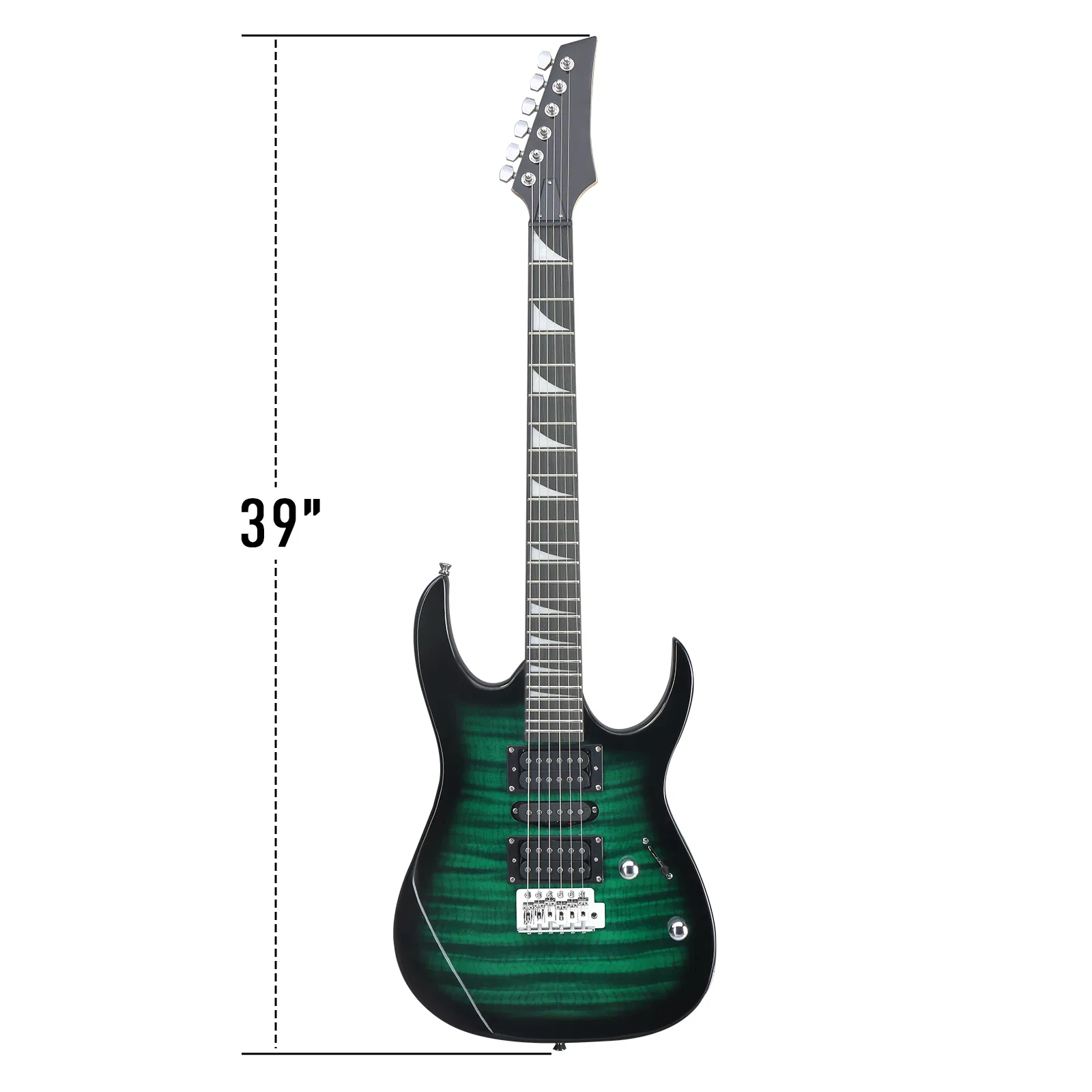 170 Model 39in Electric Guitar HSH Pickups Black complete starter kit suit for Hard Rock Tiger-striped Green photo 3