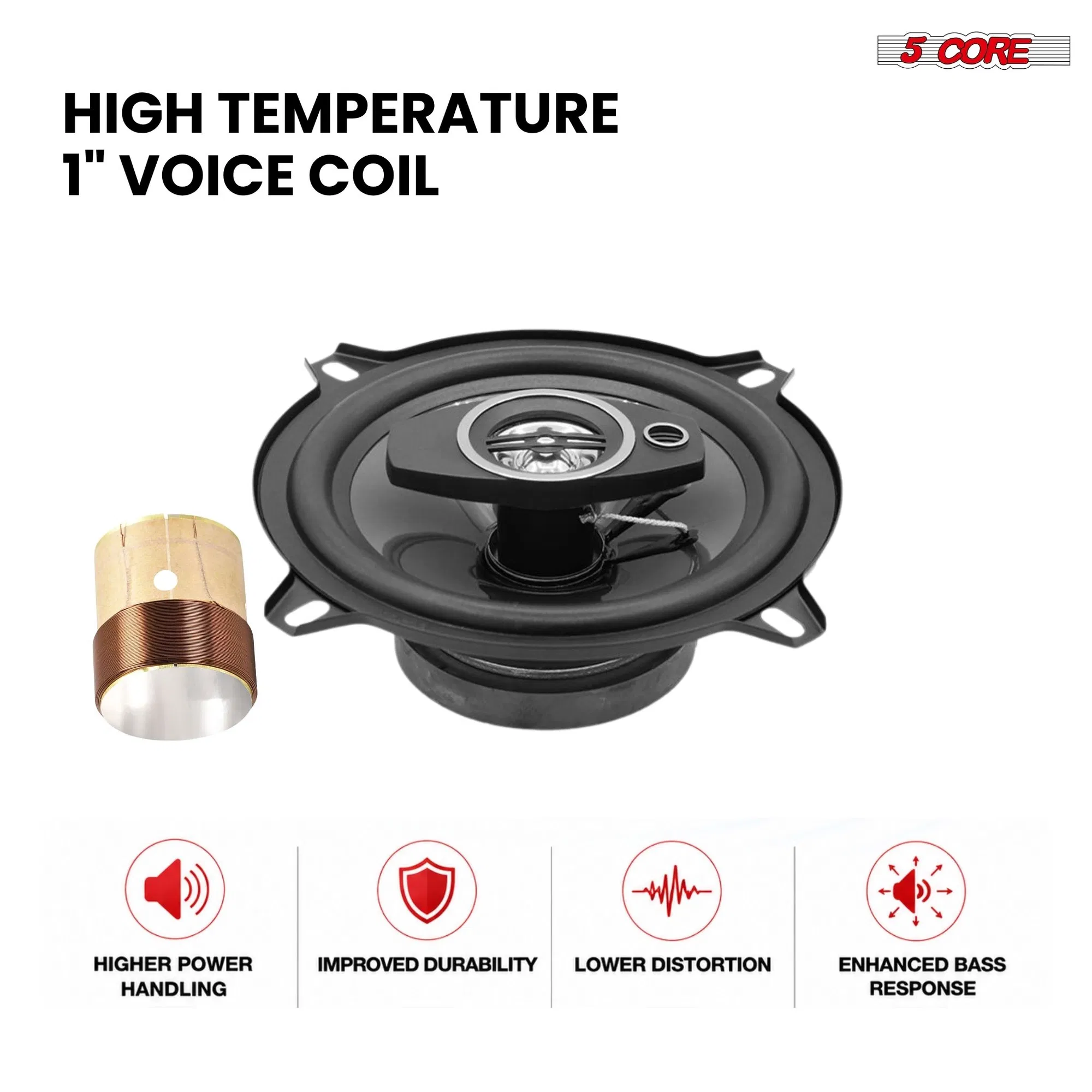 5 Core 2 Way 5" Car Stereo Speakers Pair 350W Coaxial Subwoofer w Tweeter Universal Fit Quick Deep Bass Replacement Component Speaker for Vehicle Door Side Panel photo 2